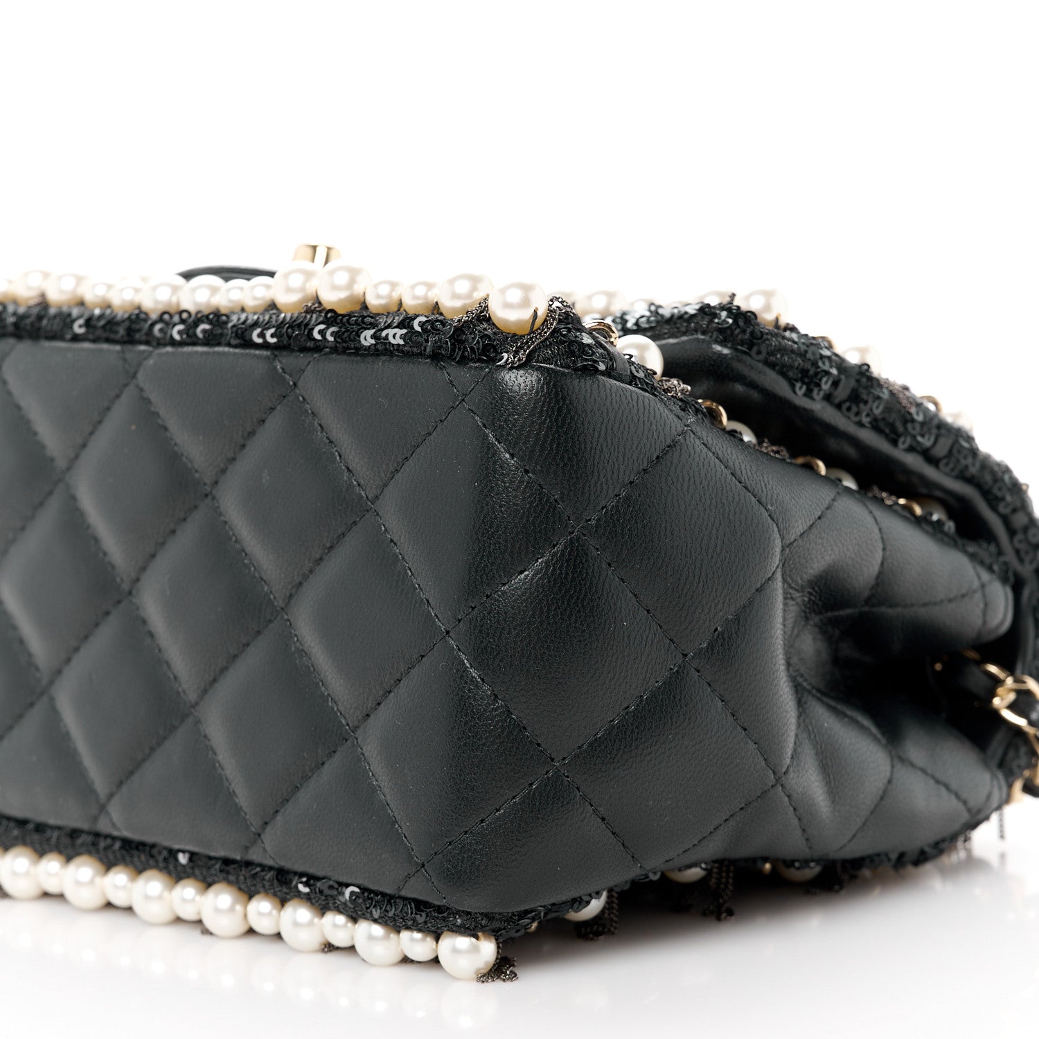Chanel Lambskin Sequin Pearl Chain Fringe Mini Flap Black 12 of 12