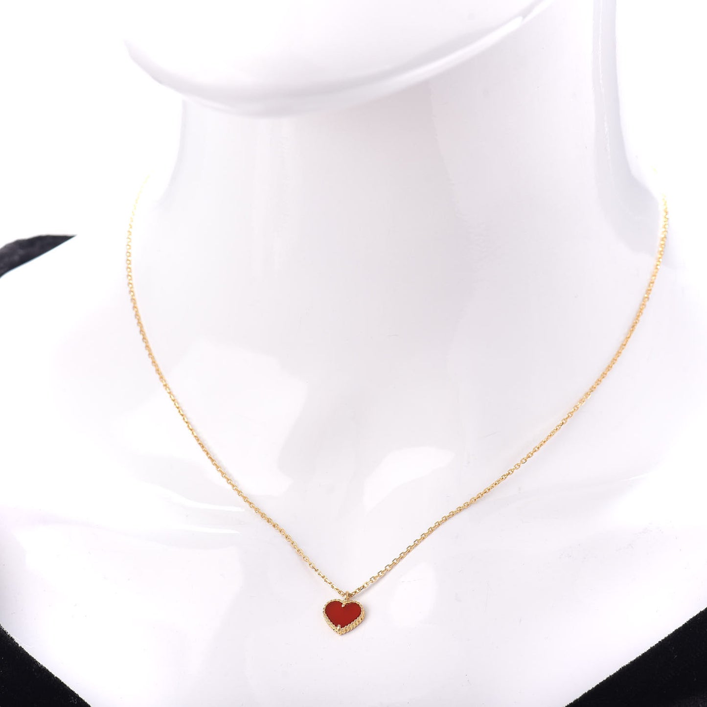18K Yellow Gold Carnelian Sweet Alhambra Heart Pendant Necklace