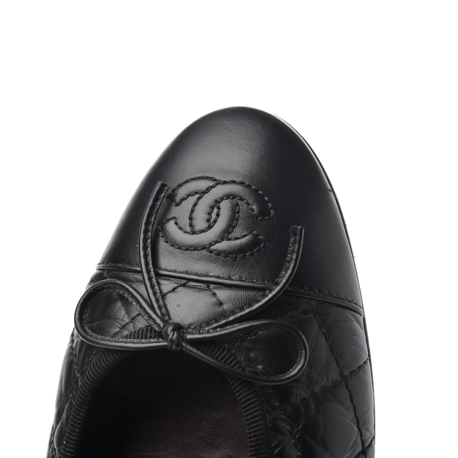 Chanel Aged Calfskin Quilted CC Cap Toe Ballerina Flats 38 Black 17 of 25
