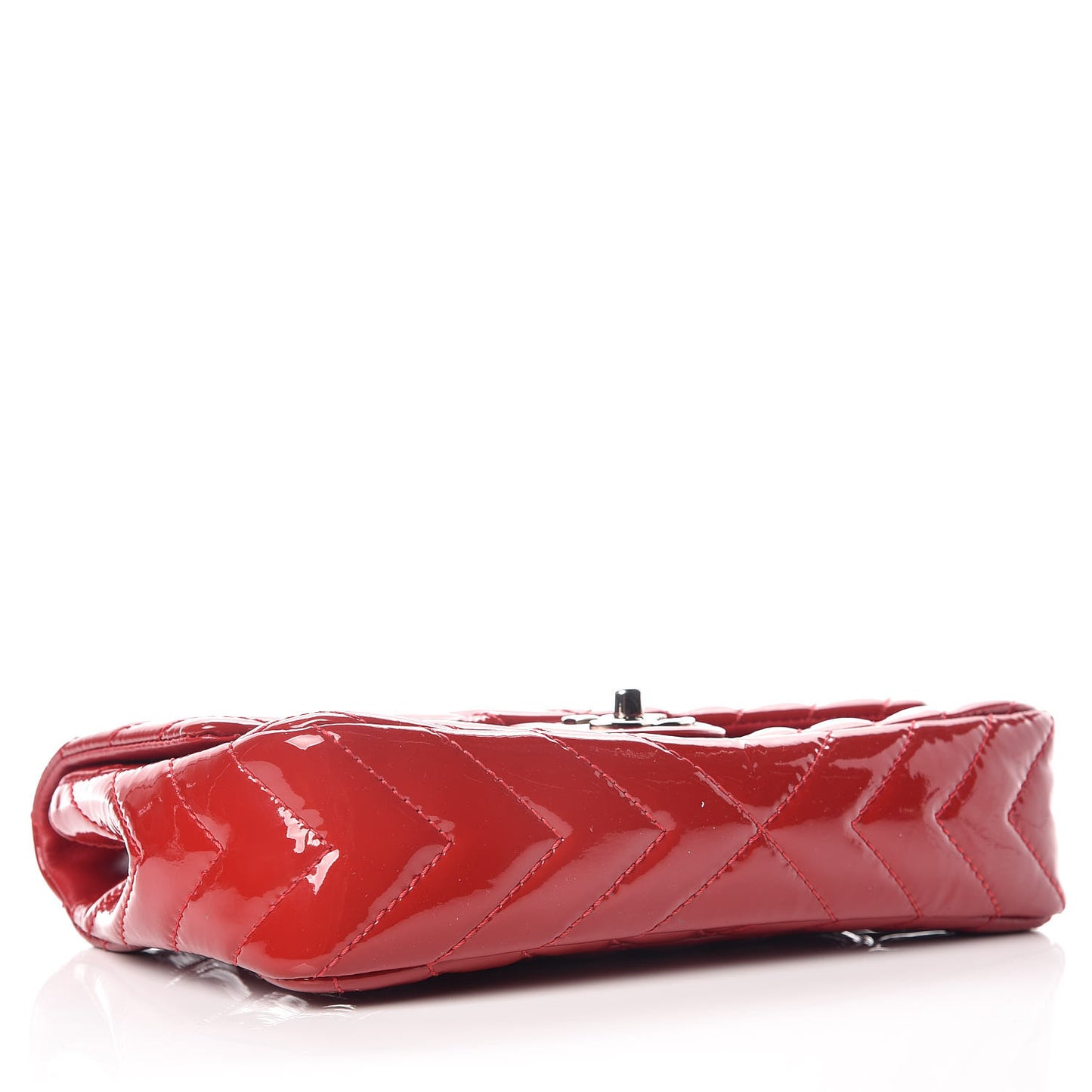 Patent Chevron Quilted Medium Single Flap Red