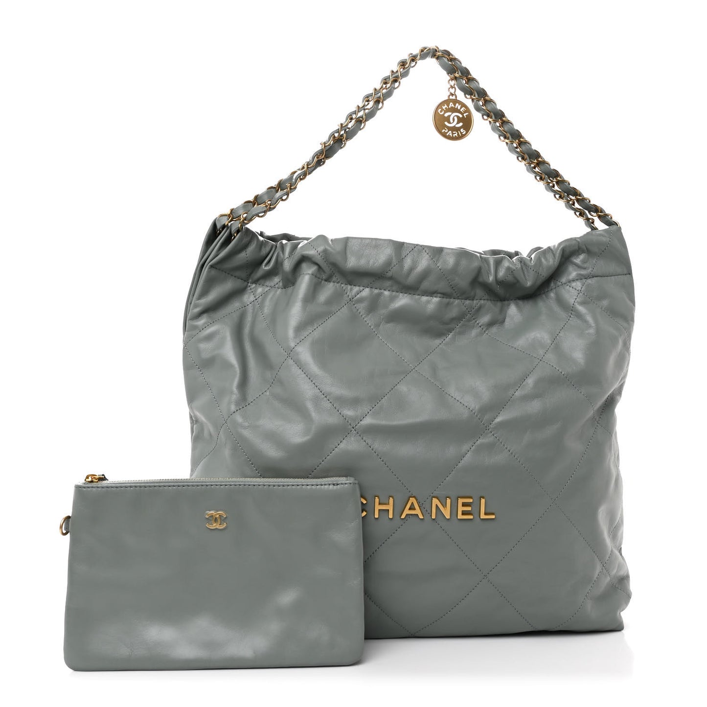 Shiny Calfskin Quilted Chanel 22 Grey