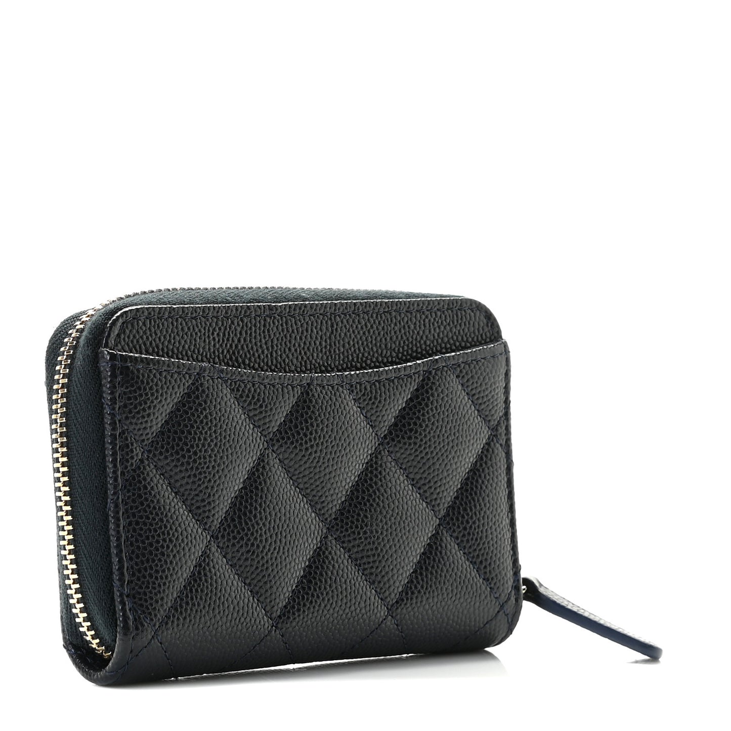 Caviar Quilted Zip Coin Purse Navy Blue