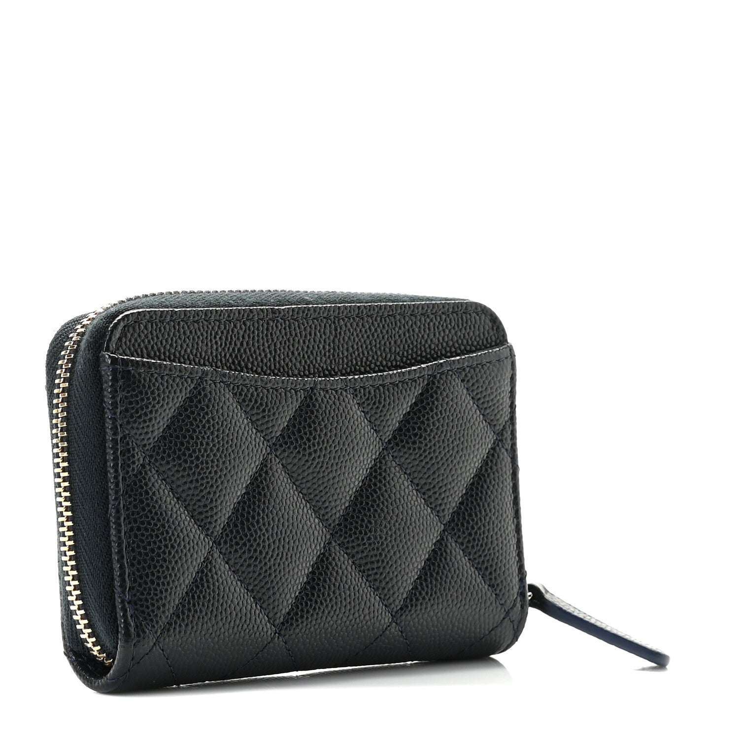 Chanel Caviar Quilted Zip Coin Purse Navy Blue 4 of 9