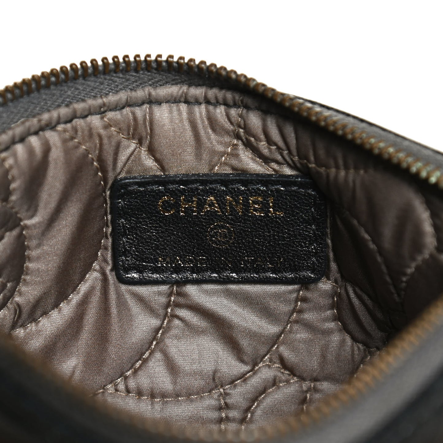 Lambskin Camellia Embossed Cosmetic Pouch Grey