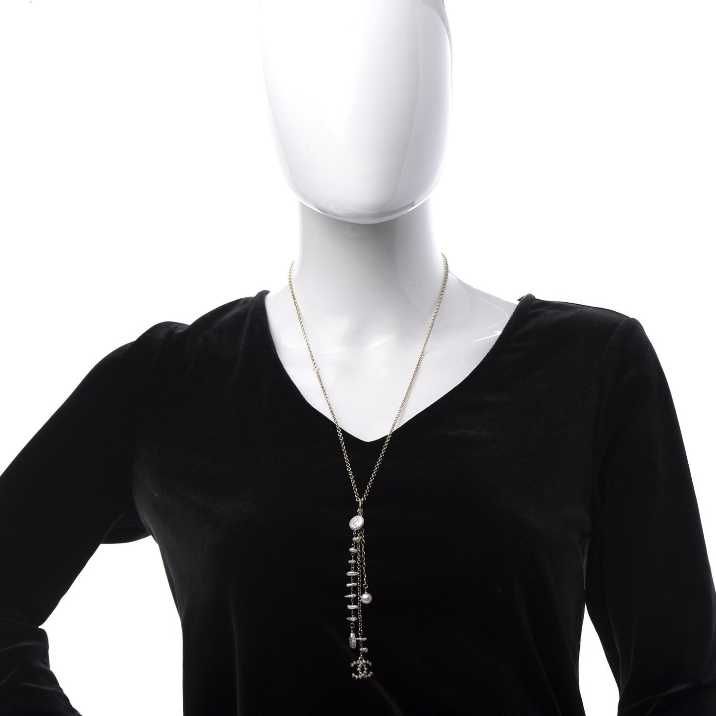 Pearl CC Chain Necklace Gold