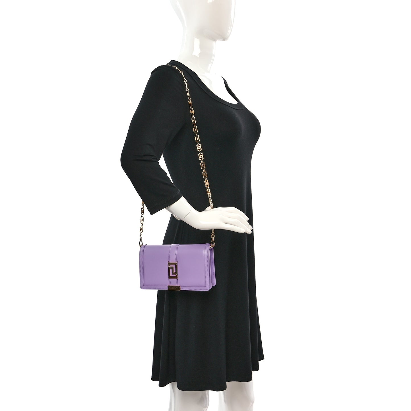 Calfskin Greca Goddess Wallet On Chain Baby Violet