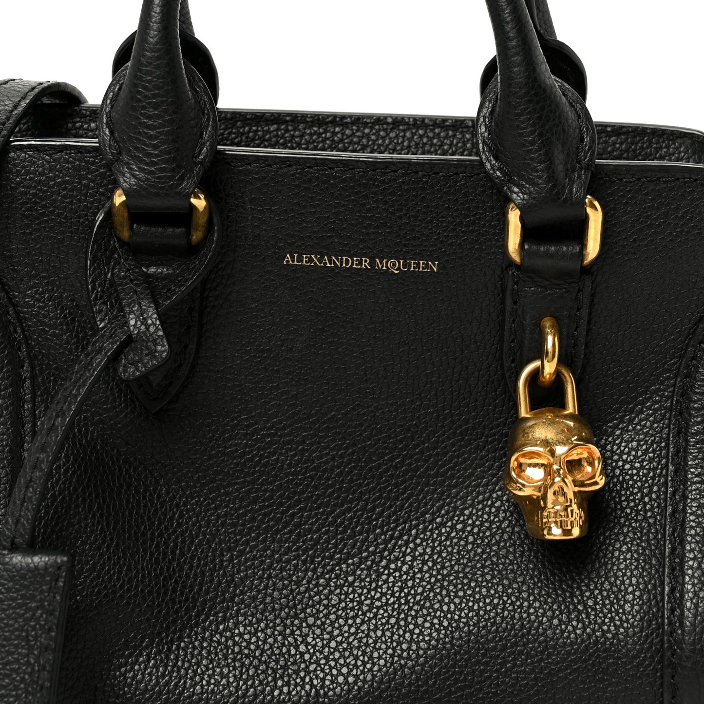 Pebbled Calfskin Mini Skull Padlock Zip Around Tote Black
