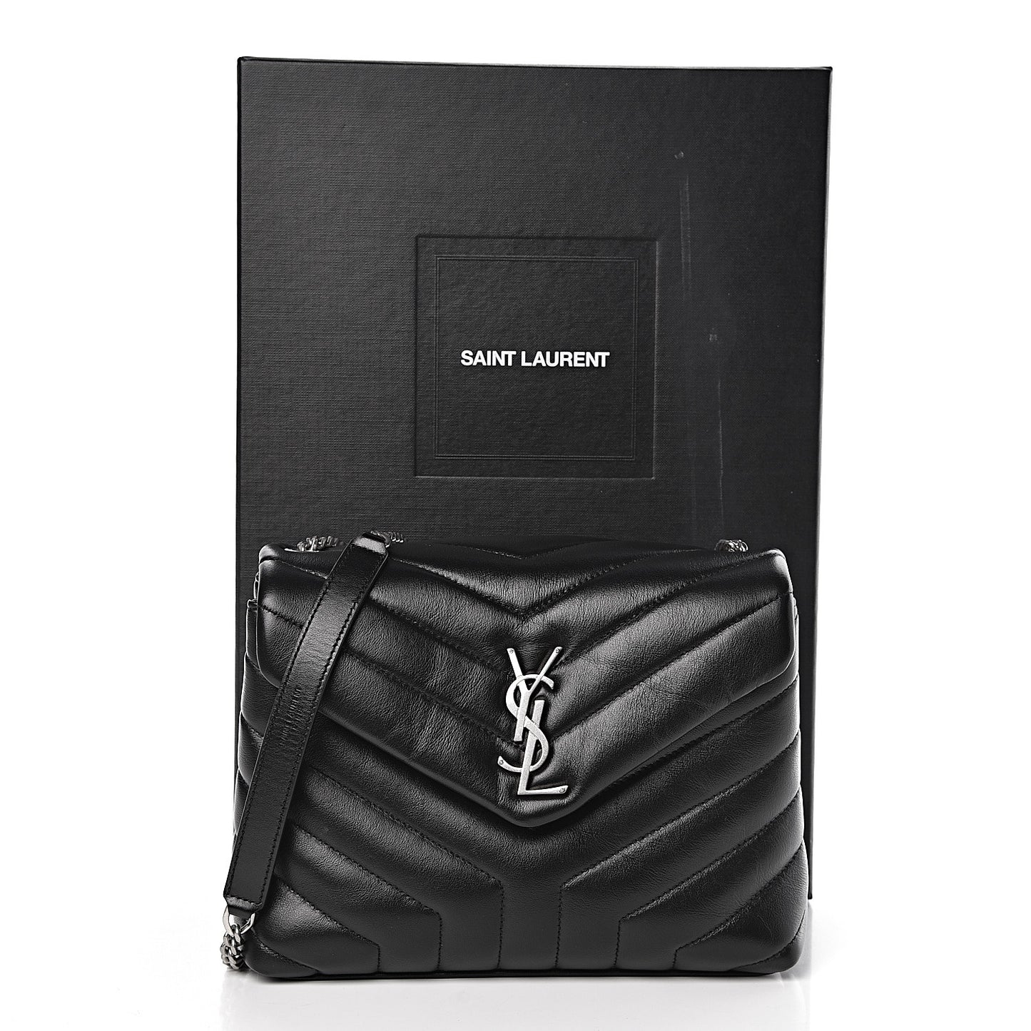 Calfskin Y Quilted Monogram Small Loulou Chain Satchel Black