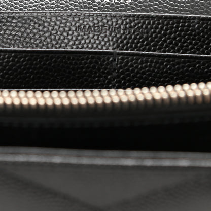 Saint Laurent Grain De Poudre Matelasse Chevron Monogram Chain Wallet Black 7 of 9