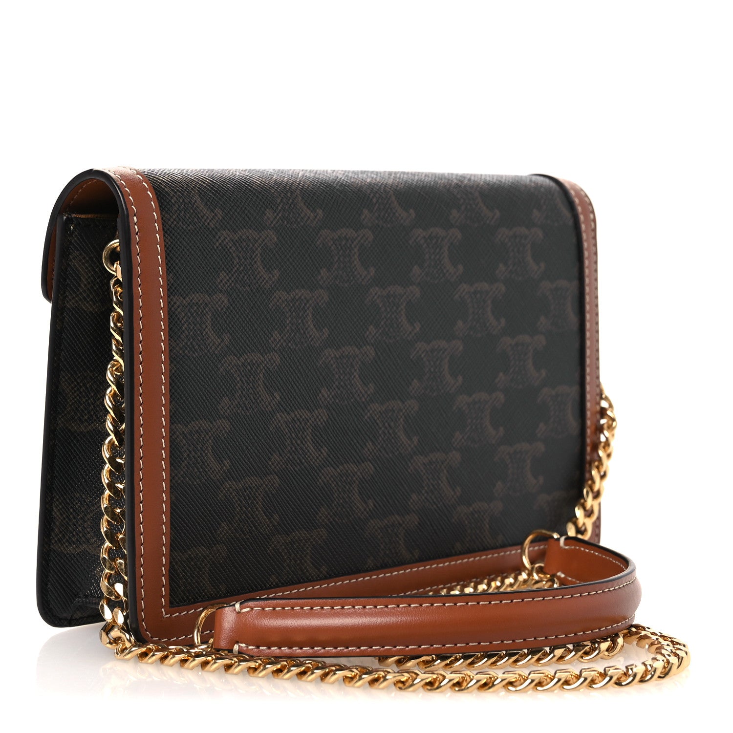 Celine Triomphe Canvas Calfskin Margo Wallet on Chain Tan 3 of 12
