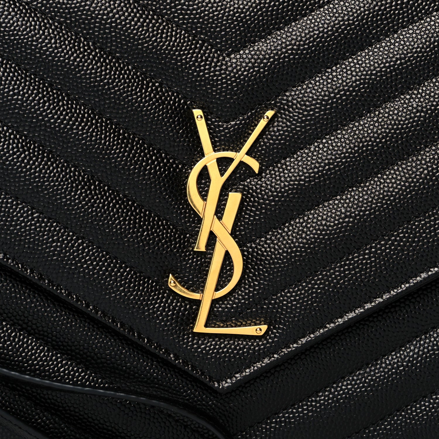Saint Laurent Grain De Poudre Matelasse Chevron Monogram Envelope Clutch Black 9 of 13