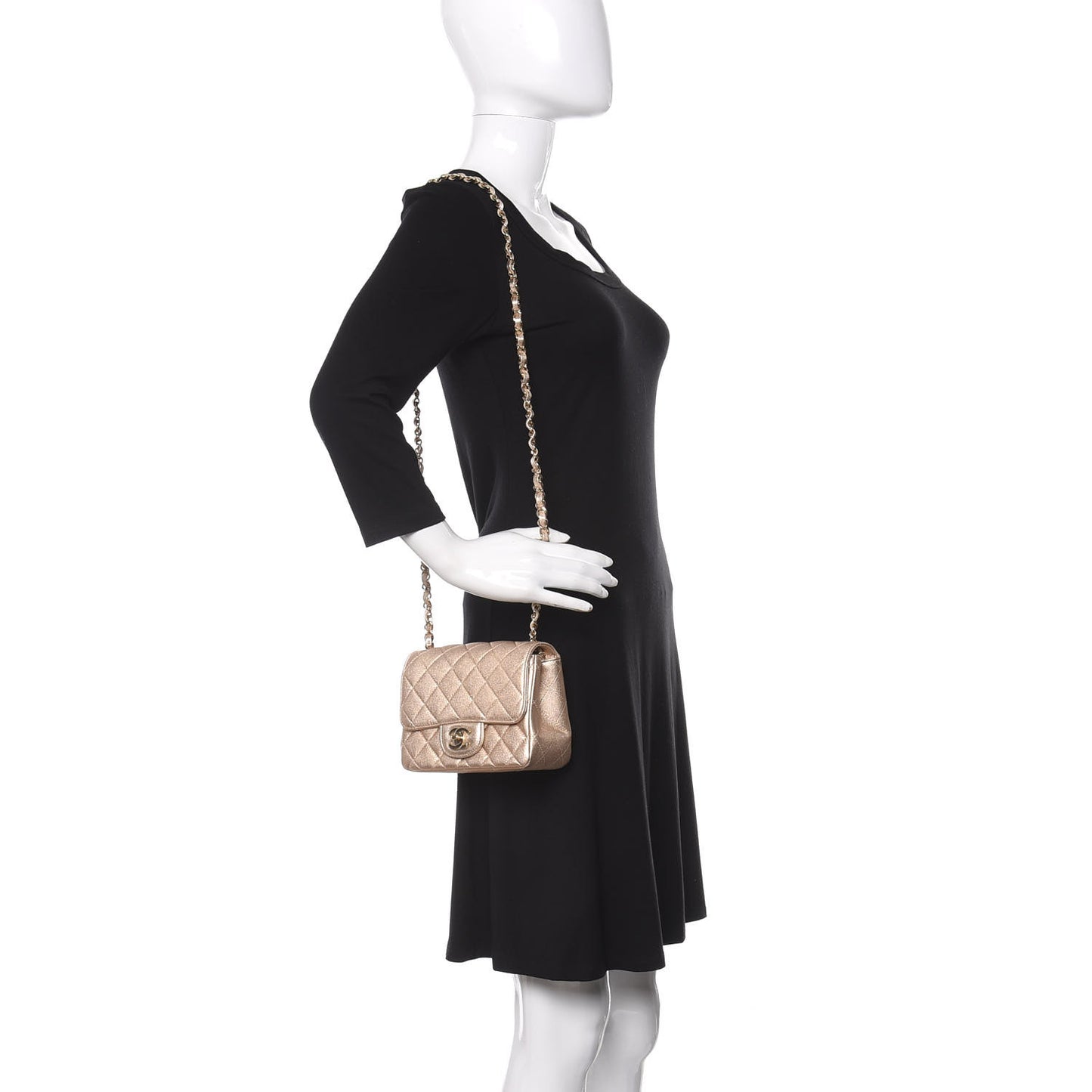 Metallic Lambskin Quilted Mini Square Flap Gold