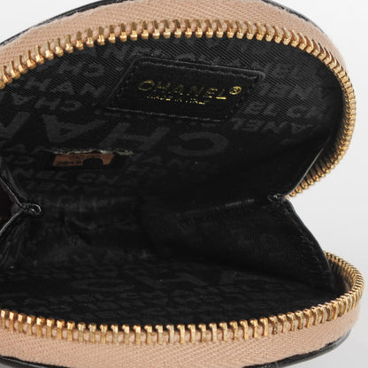 Chanel Lambskin Round Camellia CC Coin Purse Black Beige 5 of 6