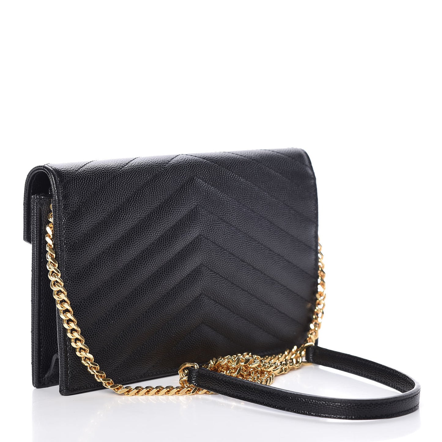 Grain De Poudre Matelasse Chevron Monogram Envelope Chain Wallet Black