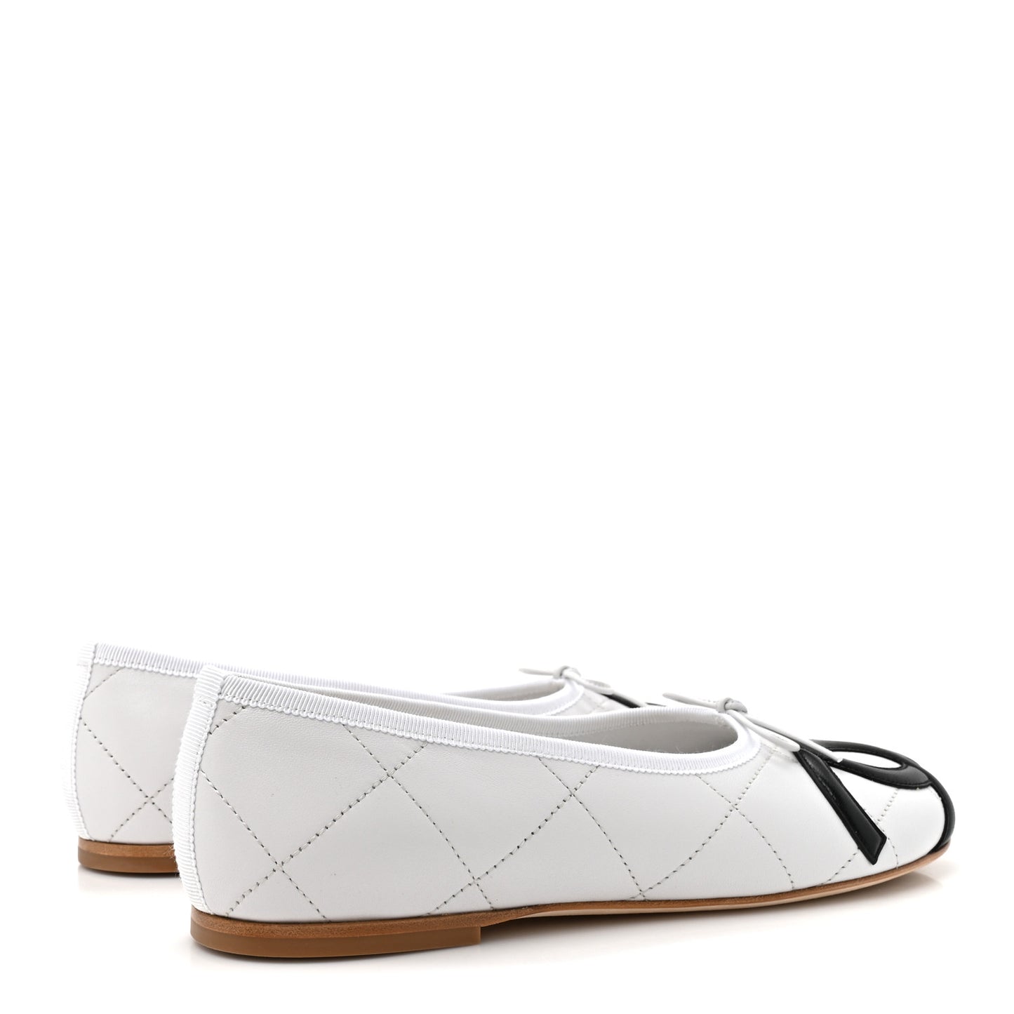 Lambskin Quilted CC Cambon Ballet Flats 39.5 White Black