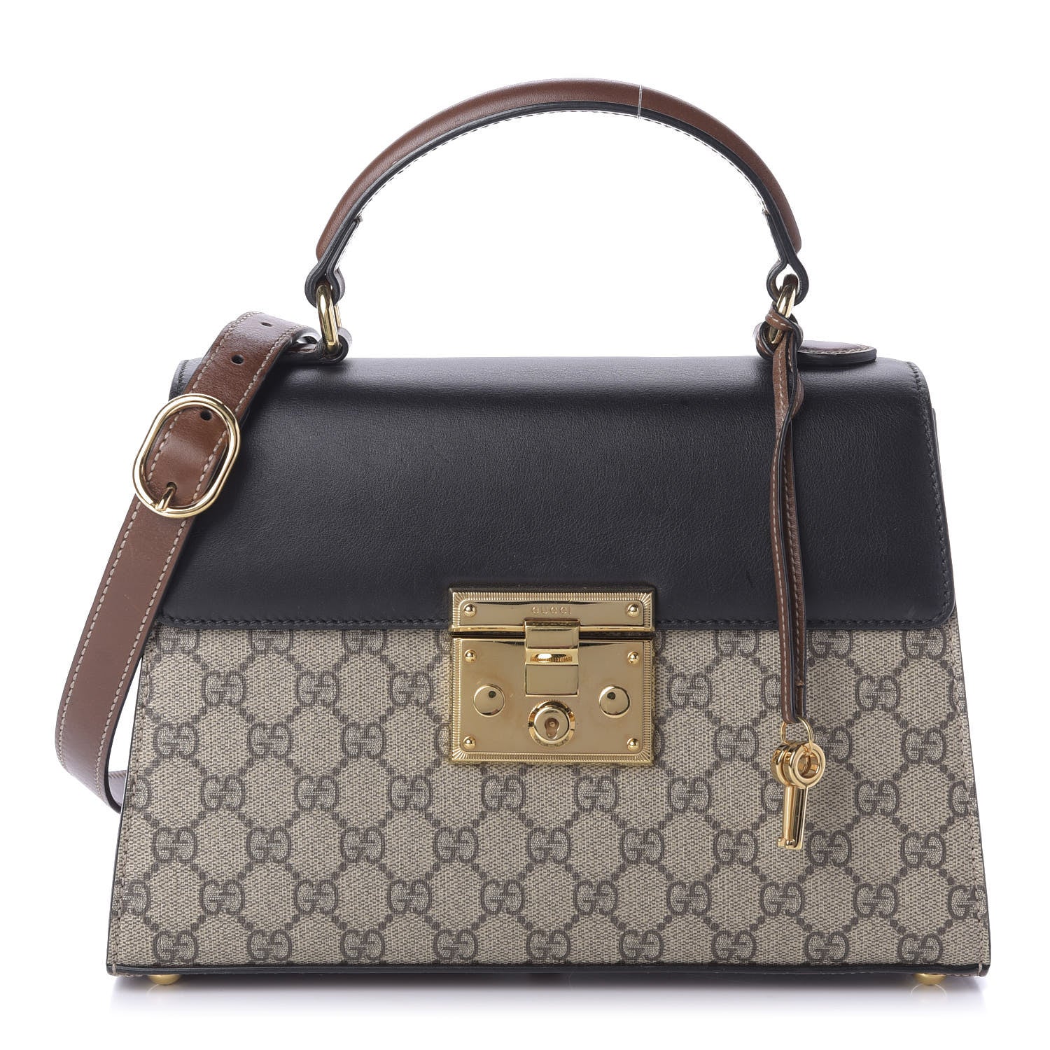 Gucci GG Supreme Monogram Calfskin Small Padlock Top Handle Bag Beige Black Cuir 1 of 9