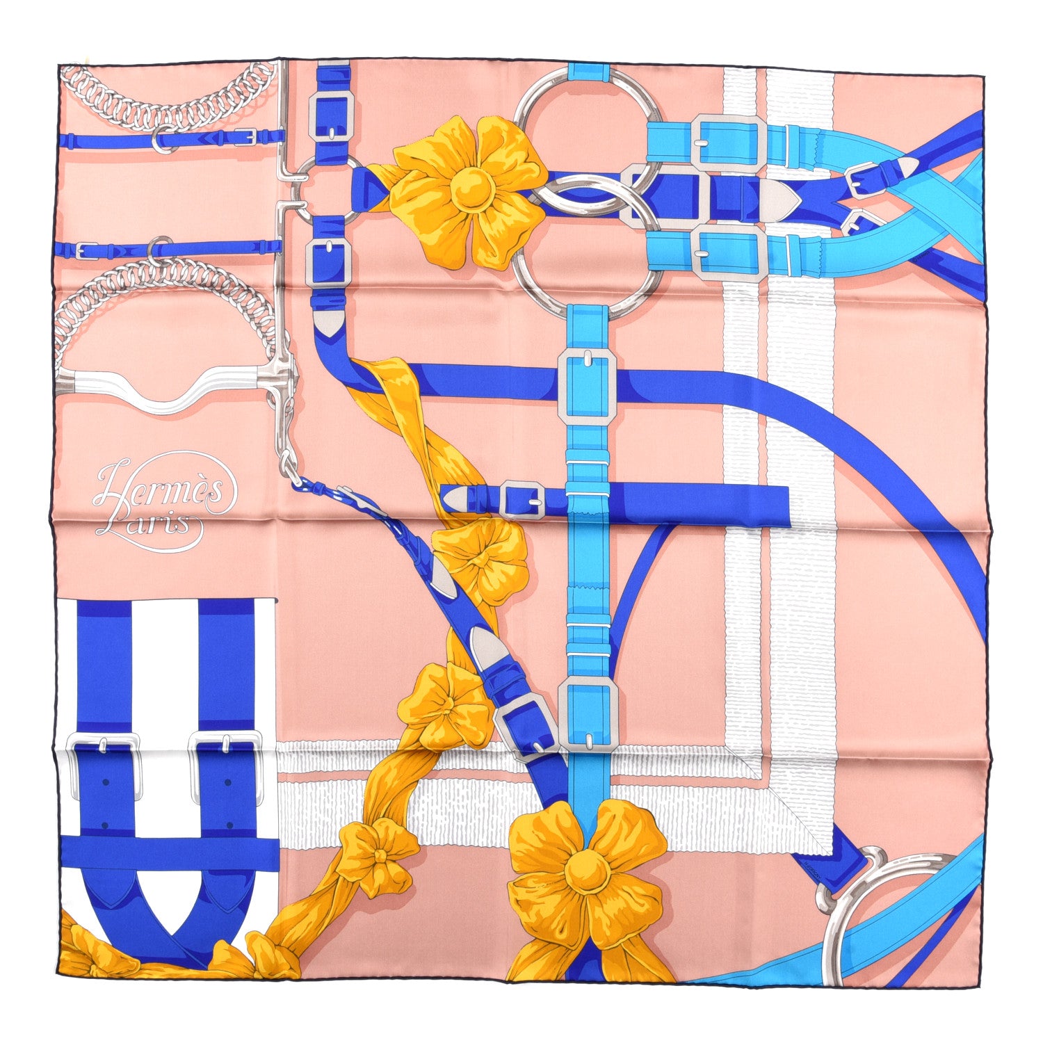 Hermes Silk Grand Manege Detail Scarf 90 Bois De Rose Bleu 1 of 4