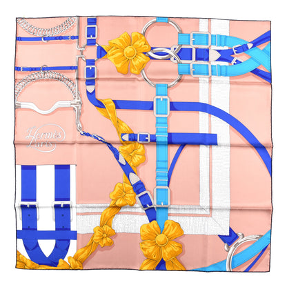 Hermes Silk Grand Manege Detail Scarf 90 Bois De Rose Bleu 1 of 4