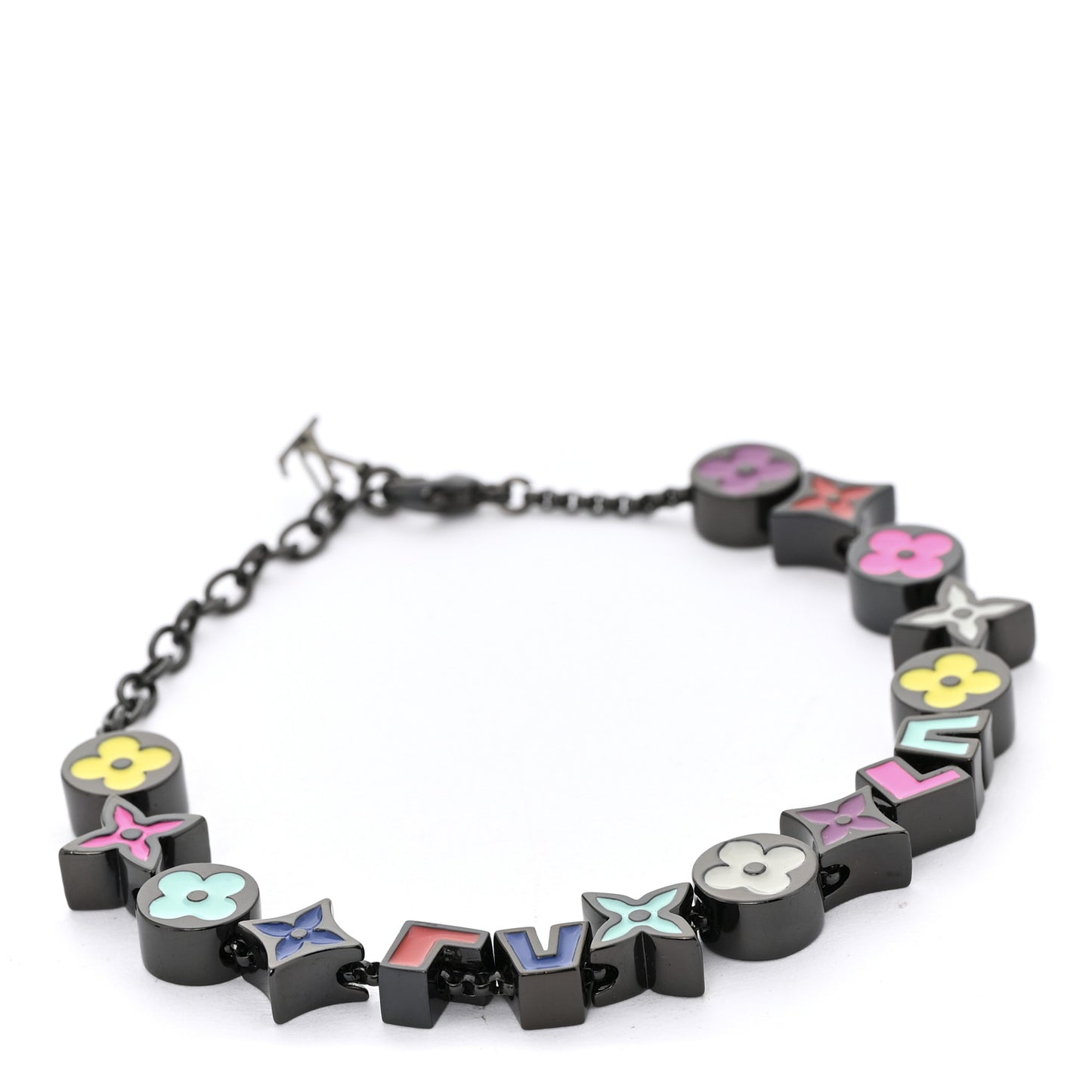 Metal Enamel Monogram Party Bracelet Black Multicolor