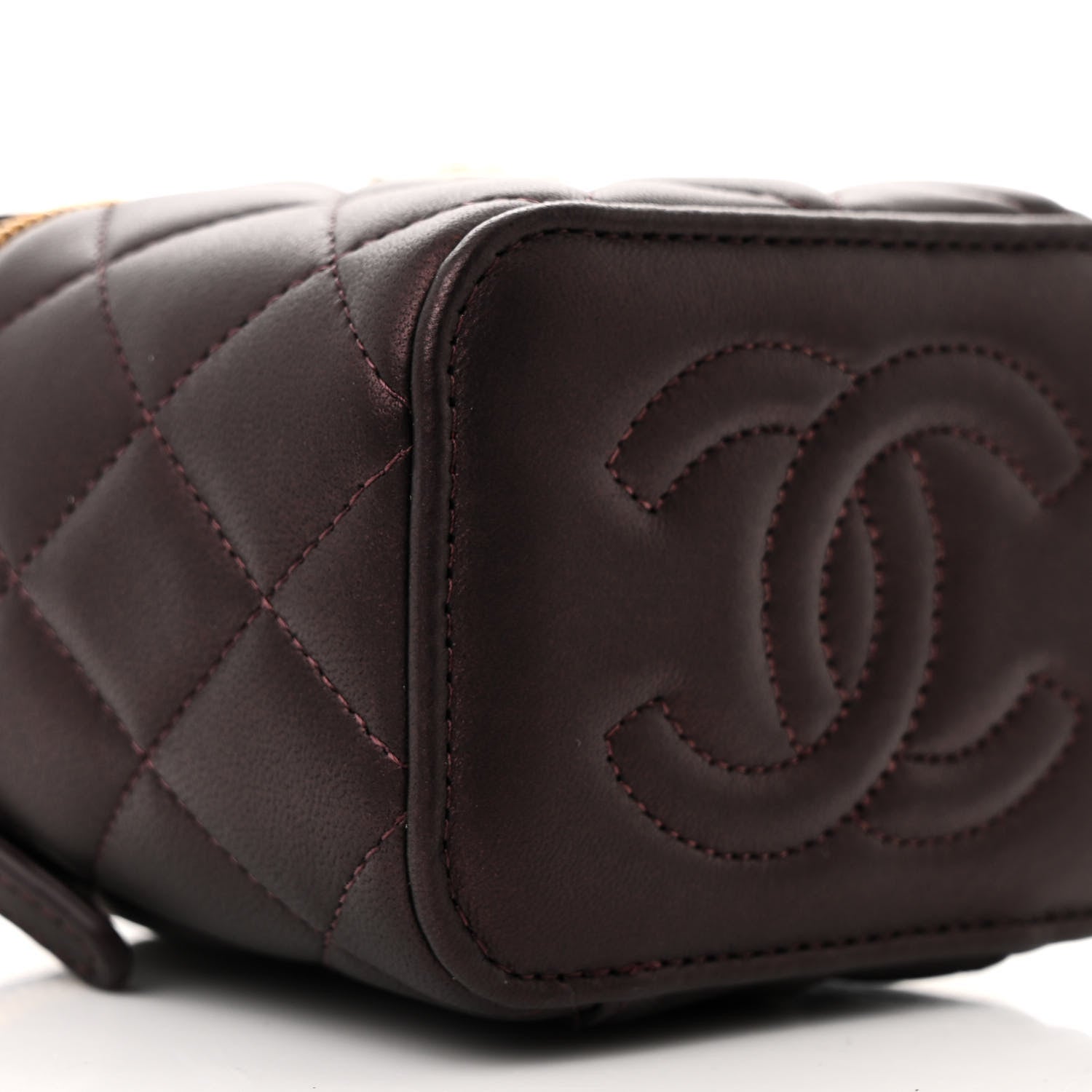 Chanel Iridescent Lambskin Quilted Mini Top Handle Vanity Case With Chain Burgundy 9 of 10