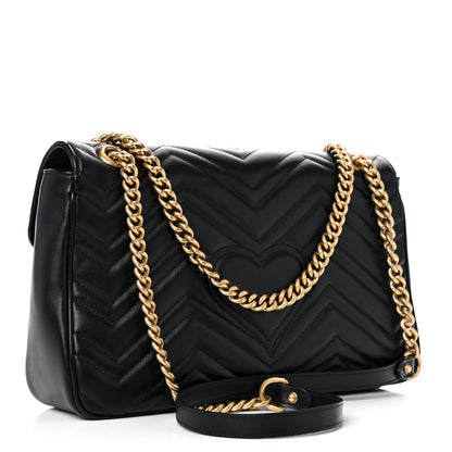Gucci Calfskin Matelasse Medium GG Marmont Shoulder Bag Black 3 of 9