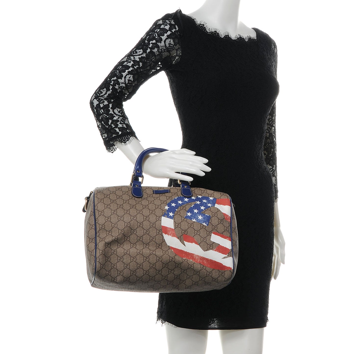 GG Plus Monogram Medium Boston USA Flag Unicef Duffle Blue