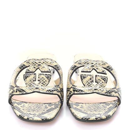 Gucci Calfskin Python Print Interlocking G Cut Out Slide Sandals 38.5 Beige Avana 2 of 8