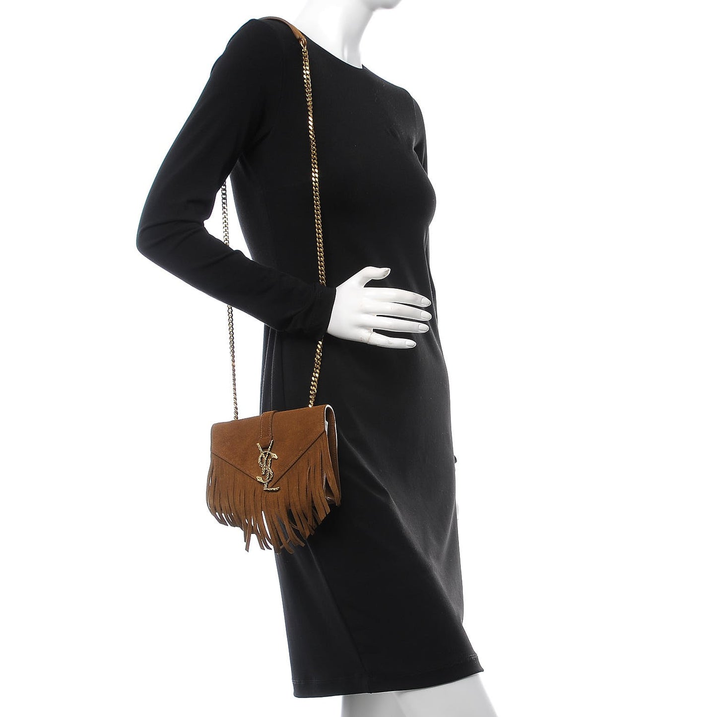 Suede Fringe Baby Monogram Satchel Light Ocre