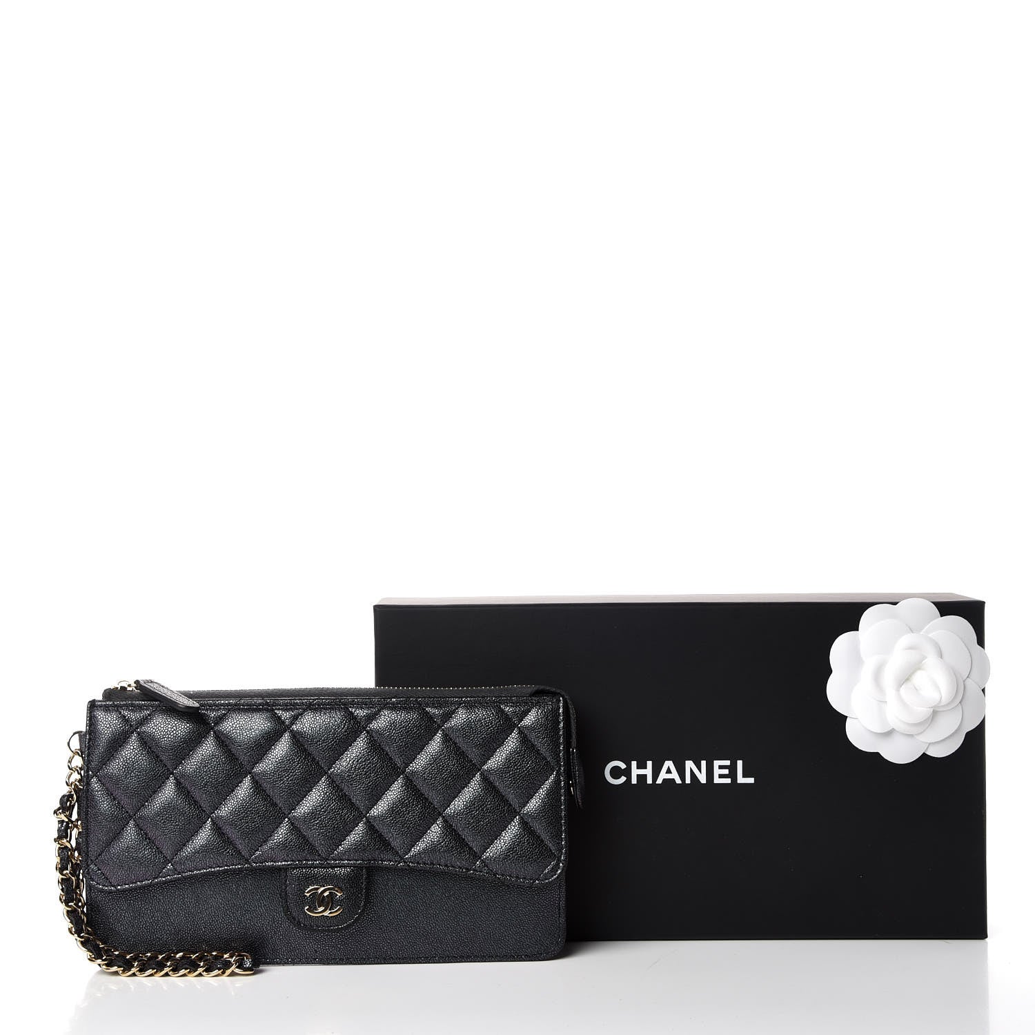 Chanel Iridescent Caviar Quilted Classic Pouch With Handle Black 9 of 9