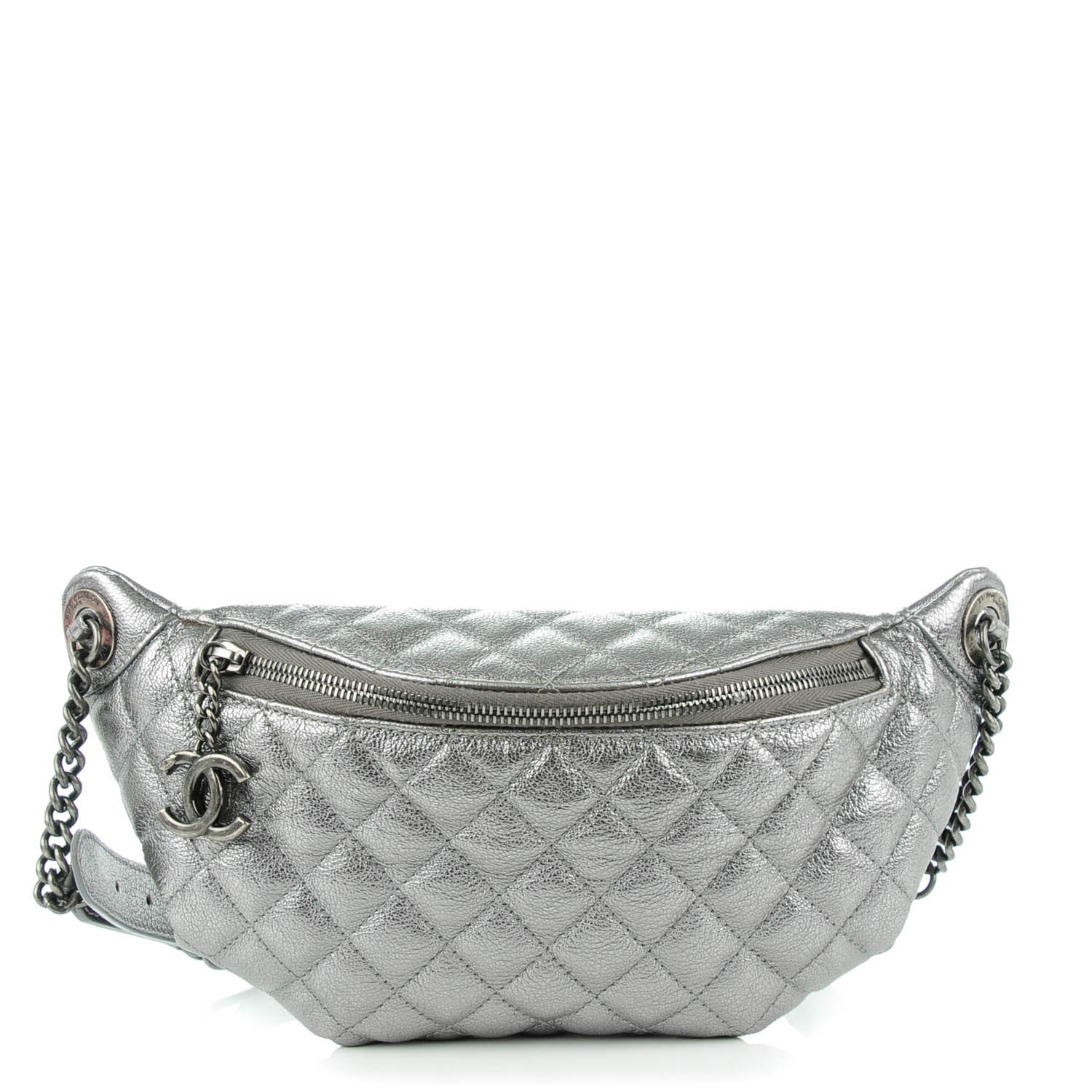 Chanel Metallic Goatskin Quilted Banane Waist Bag Fanny Pack Silver 1 of 7