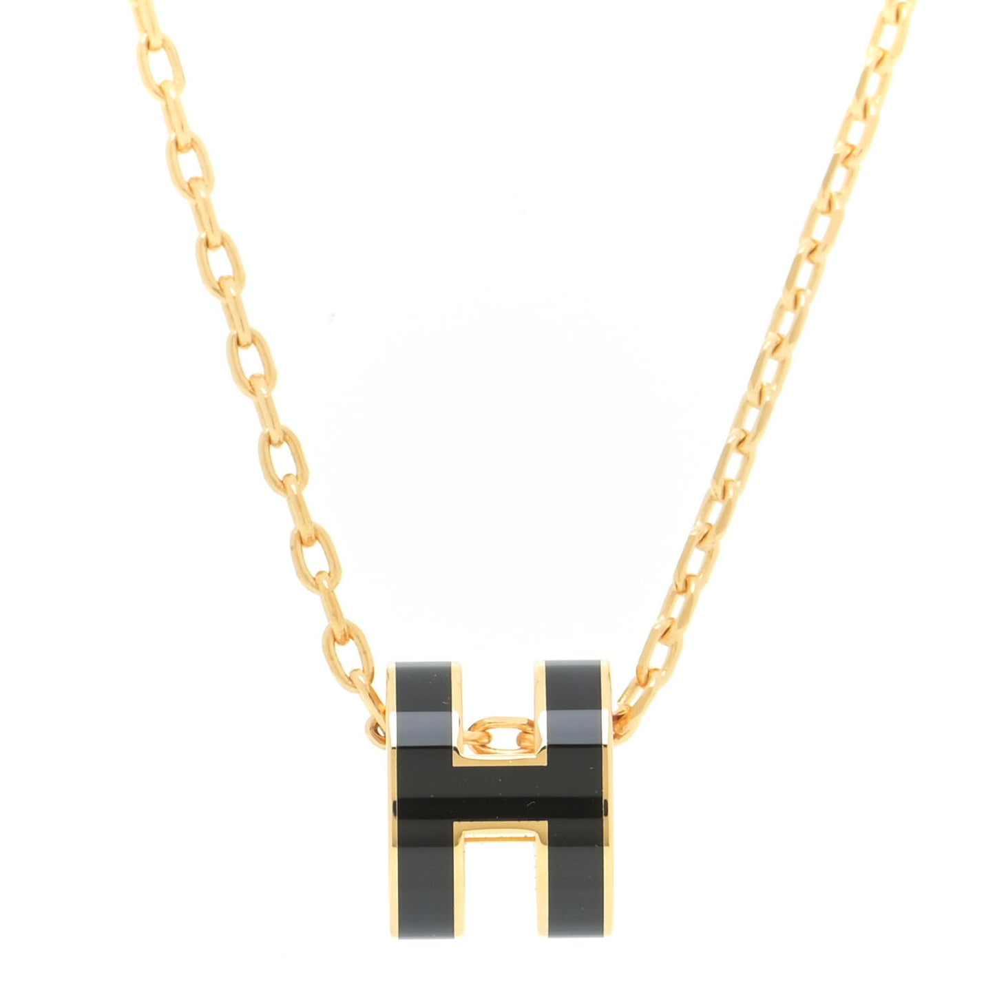 Lacquered Gold Mini Pop H Pendant Necklace Black