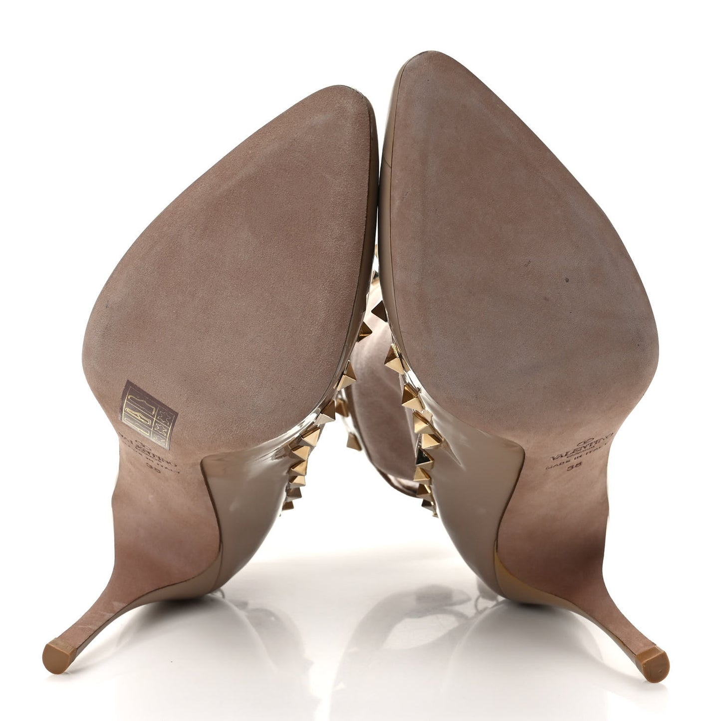 Patent Suede Rockstud Ankle Booties 38 Poudre