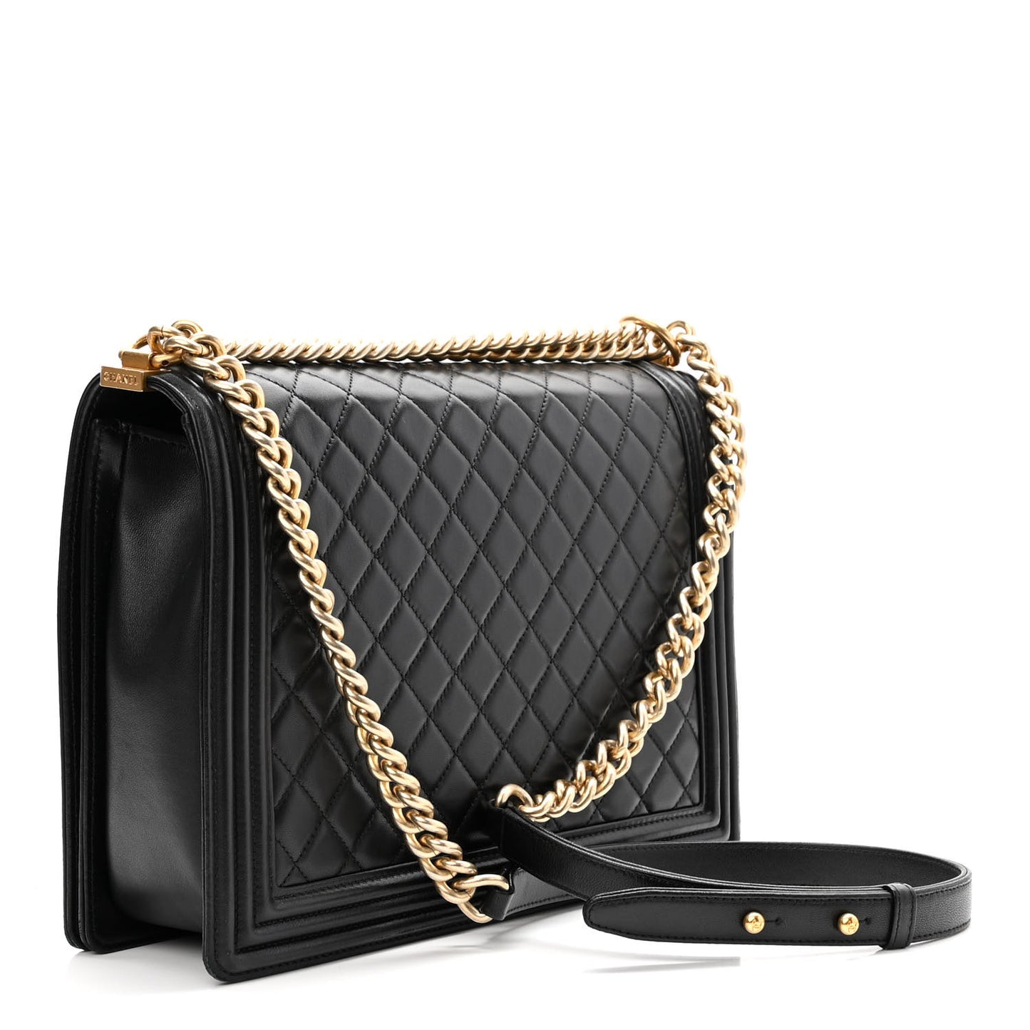 Lambskin Quilted Large Boy Flap Black