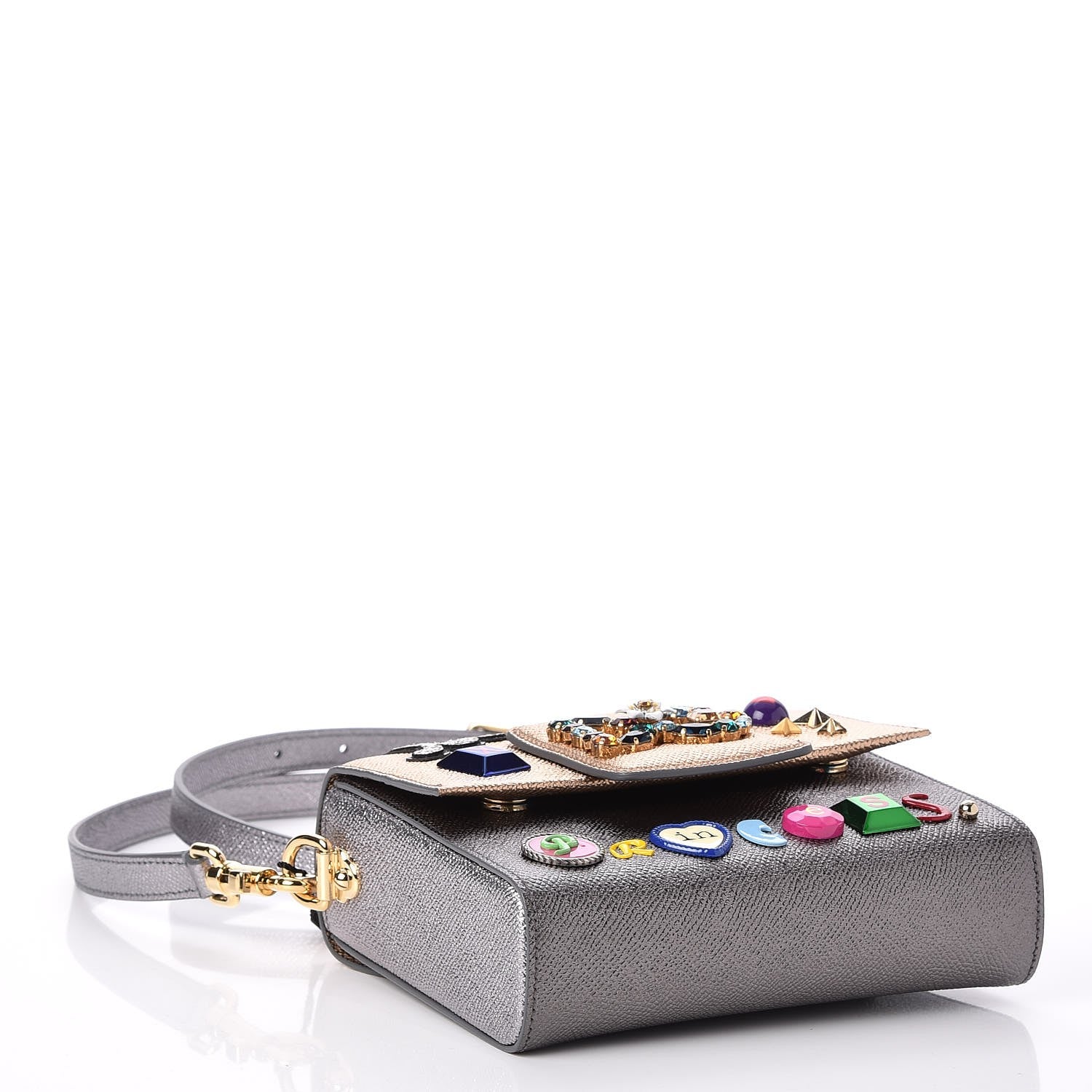Dolce & Gabbana Metallic Dauphine Mini Millennials Love Princess Shoulder Bag Gold Silver 4 of 6