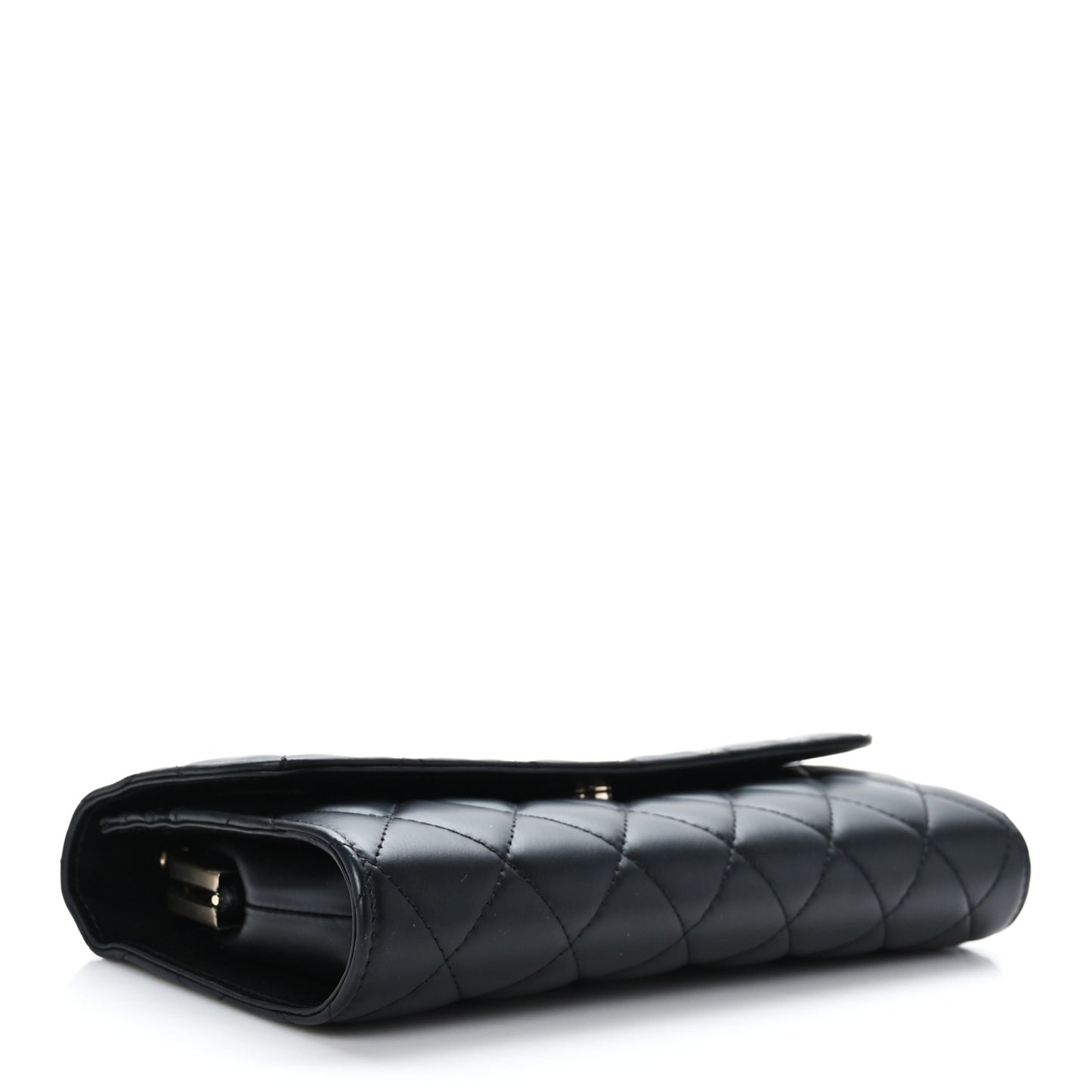 Shiny Calfskin Quilted Flap Phone Holder With Chain Black
