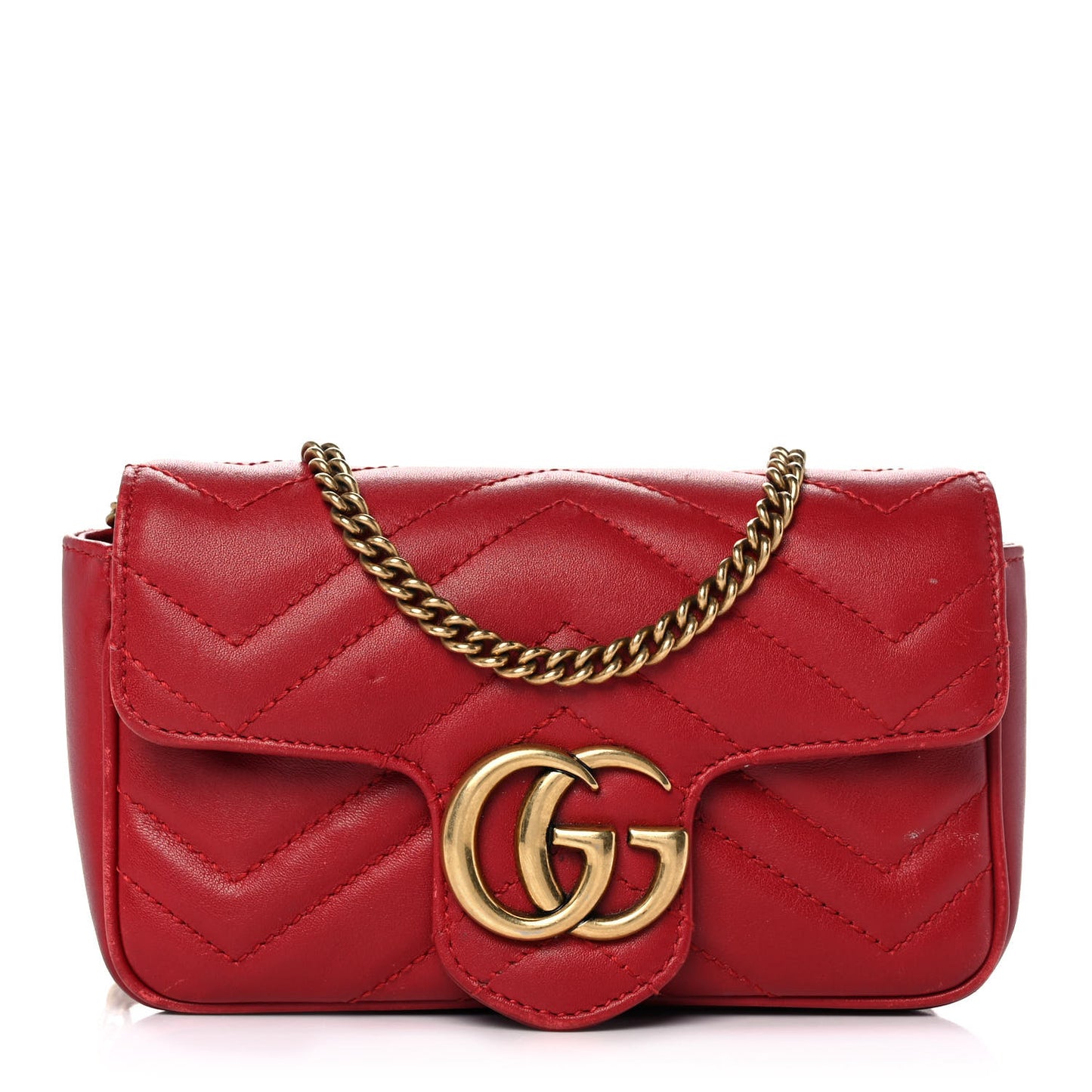 Calfskin Matelasse Super Mini GG Marmont Shoulder Bag Hibiscus Red
