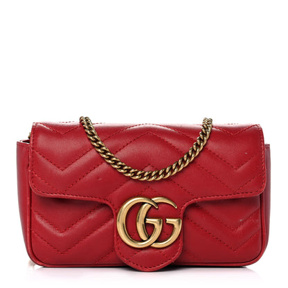 Gucci Calfskin Matelasse Super Mini GG Marmont Shoulder Bag Hibiscus Red 1 of 15