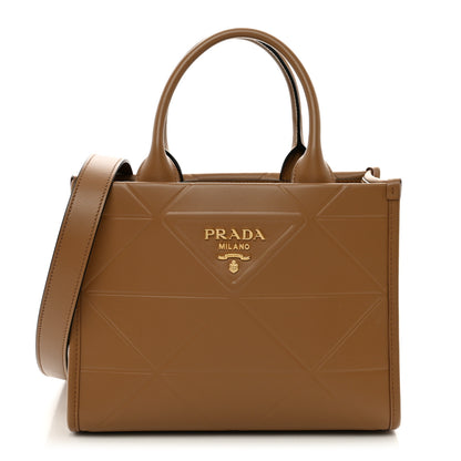 Prada Soft Calfskin Triangolo Symbole Embossed Mini Tote Caramel 1 of 8