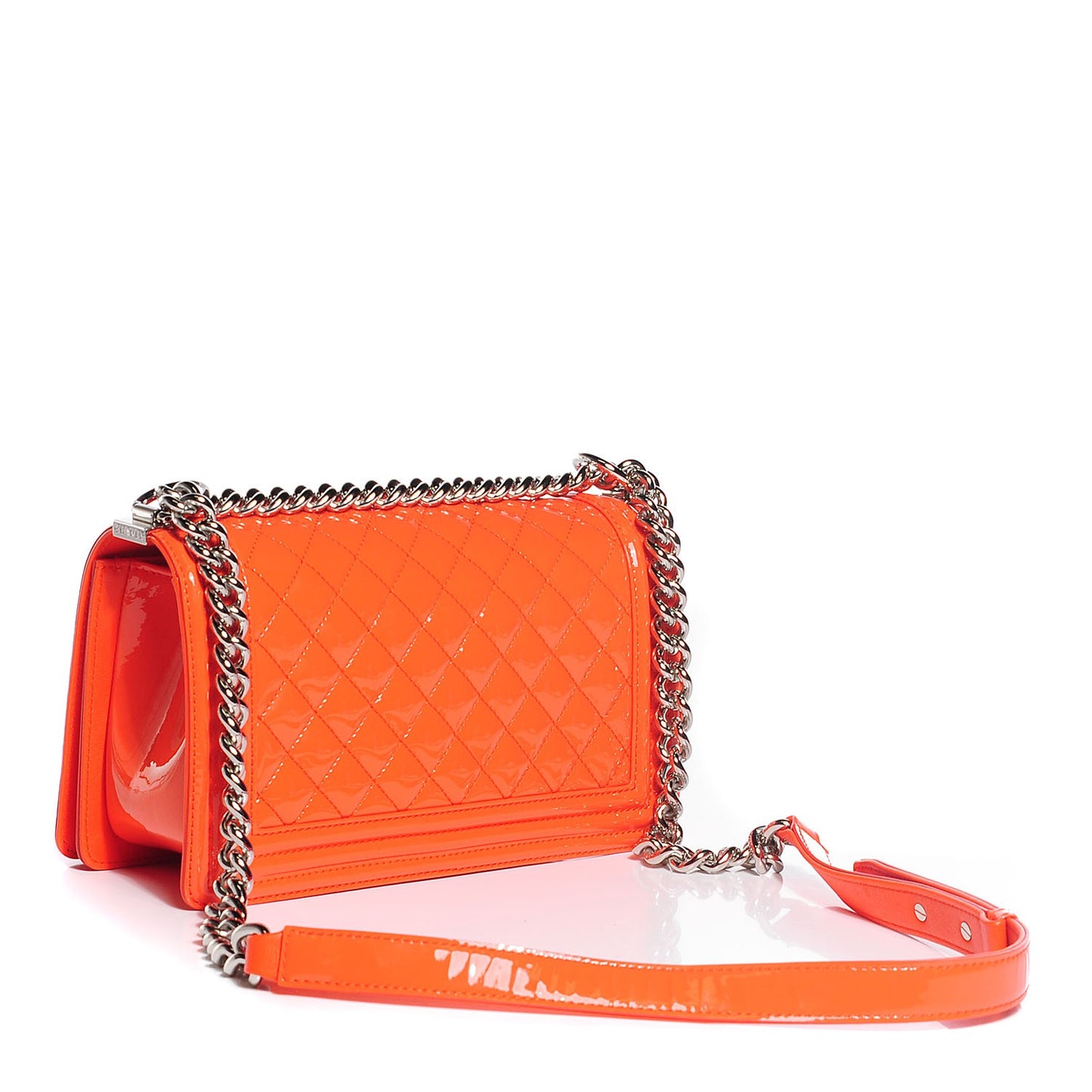 Patent Calfskin Medium Boy Flap Plexiglass Orange
