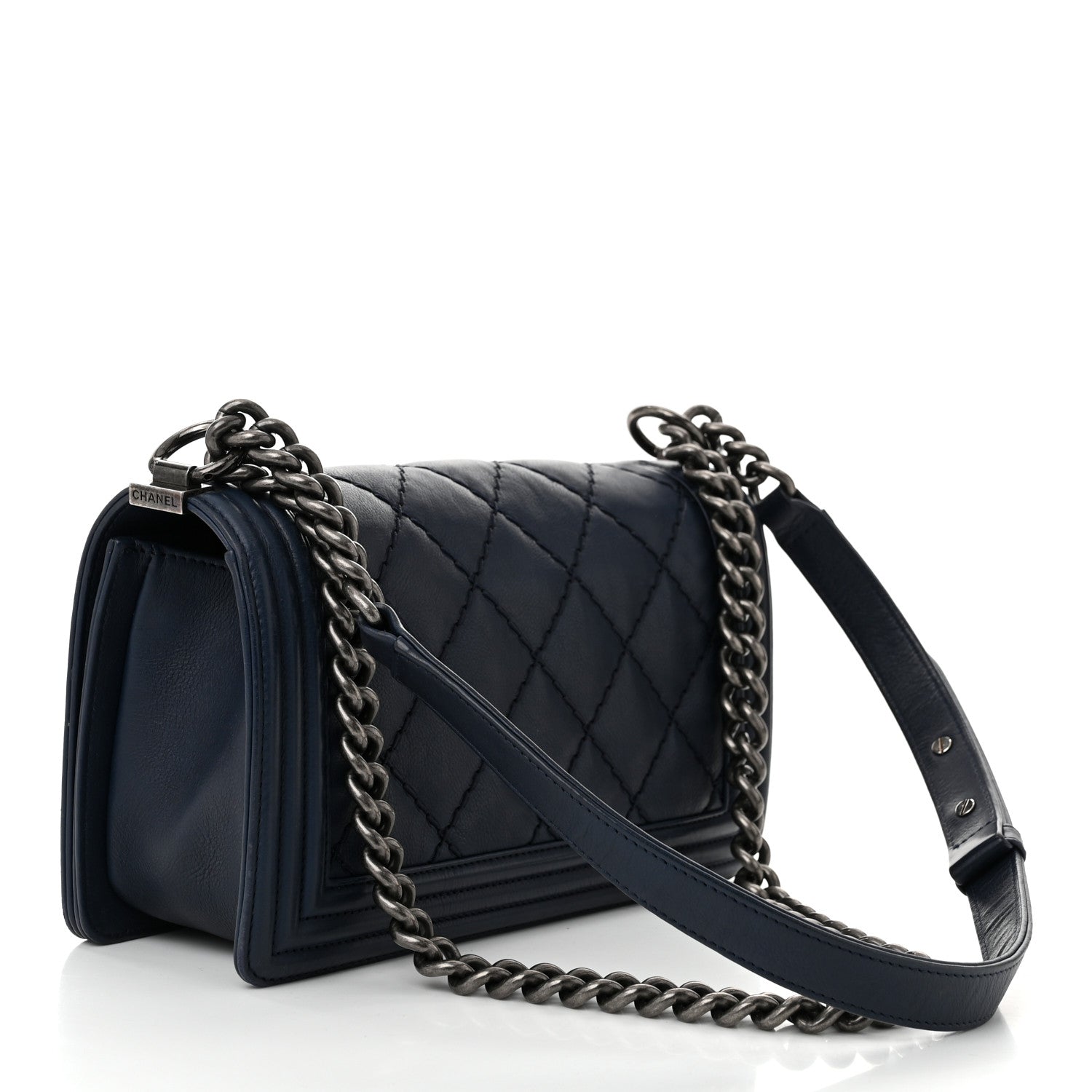 Chanel Calfskin Double Stitch Medium Boy Flap Navy Blue 3 of 10