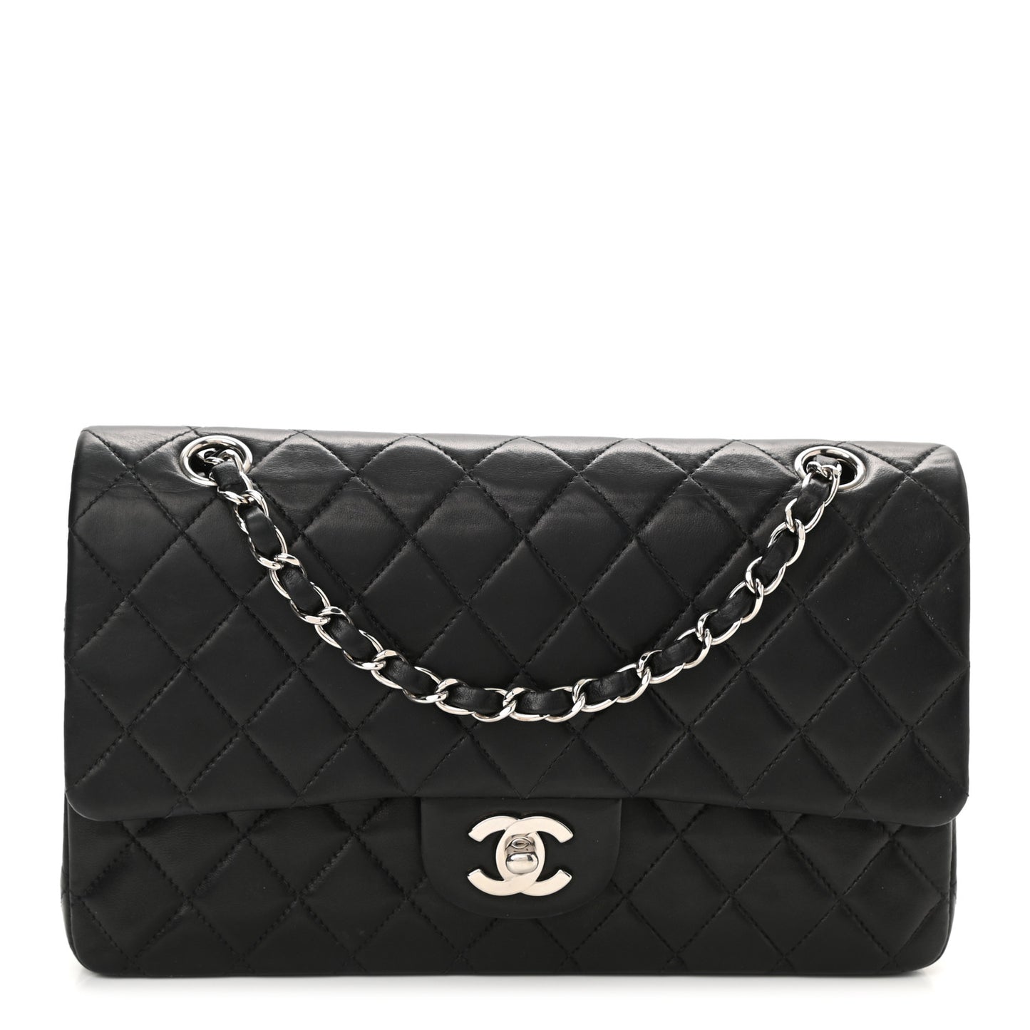 Lambskin Quilted Medium Double Flap Black