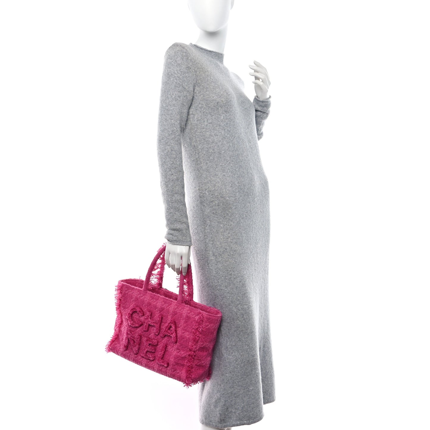 Wool Tweed Medium Zipped Shopping Tote Pink
