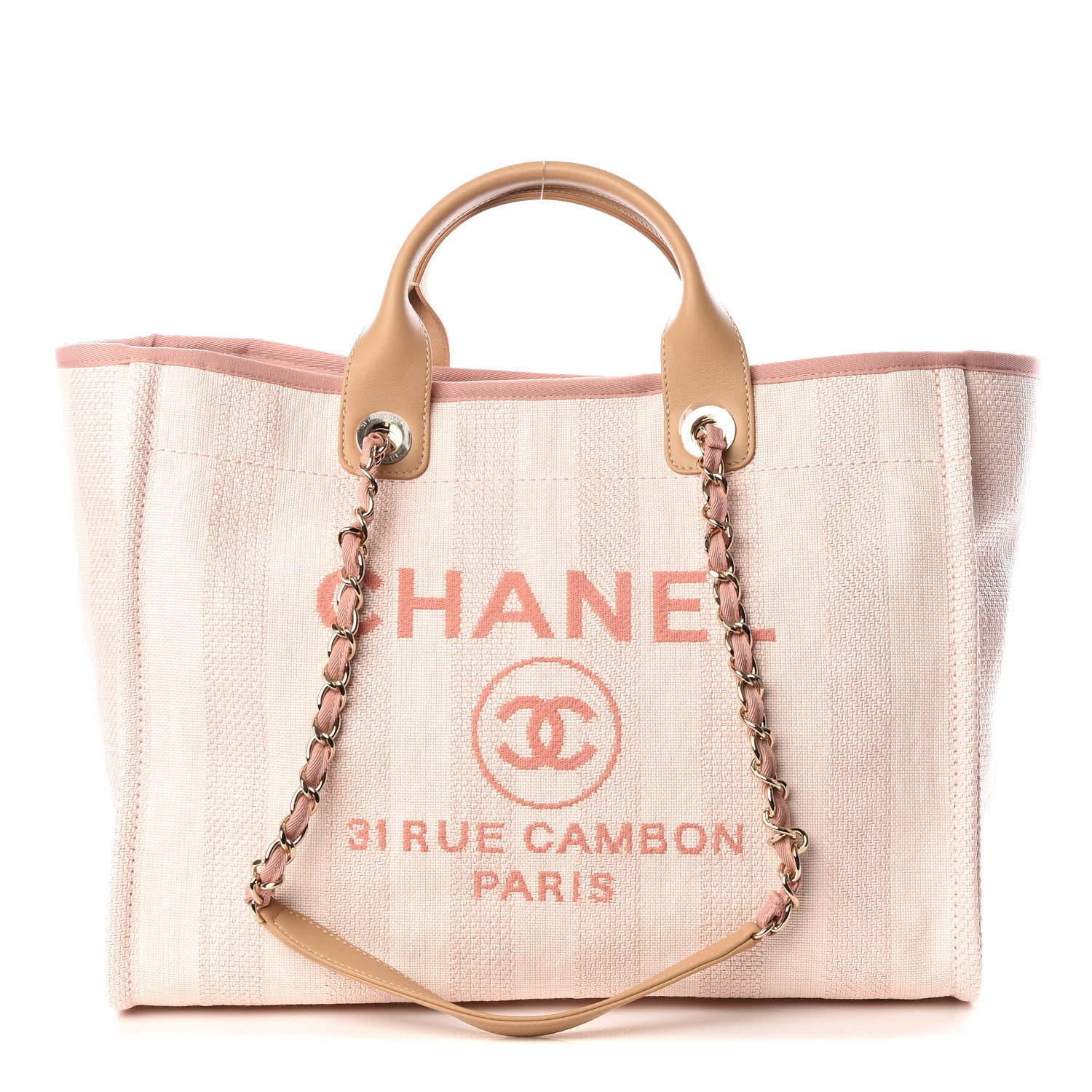 Chanel Mixed Fibers Calfskin Striped Medium Deauville Tote Light Pink 1 of 10