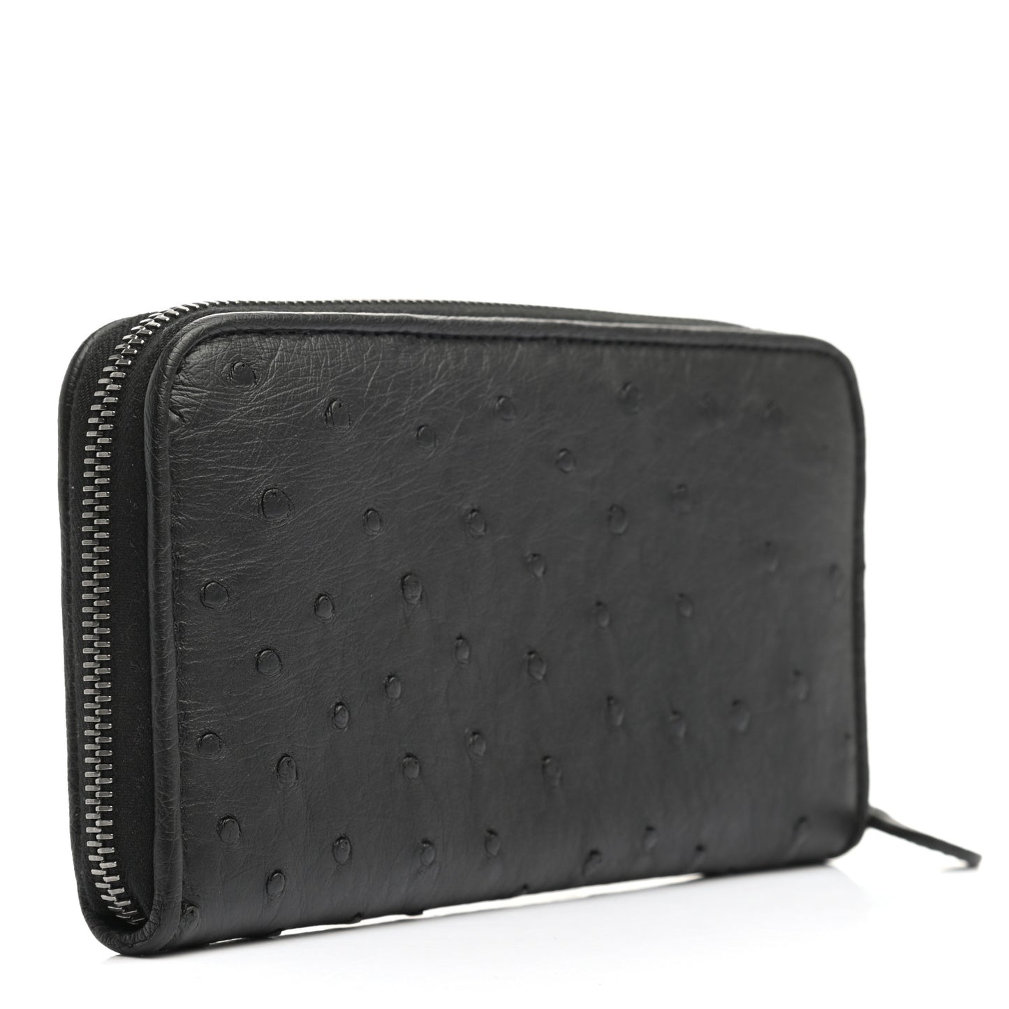 Ostrich Zip Around Wallet Black