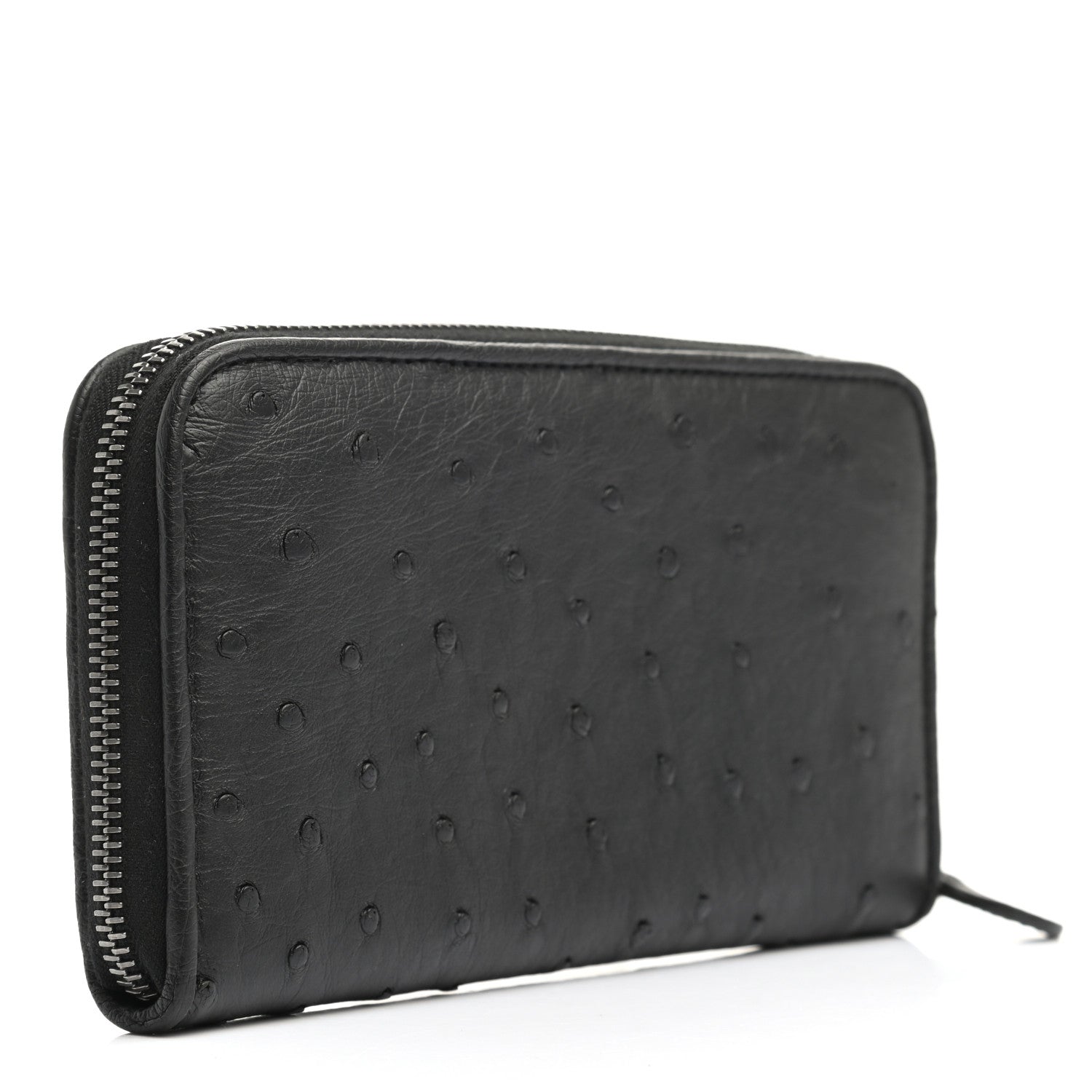 Bottega Veneta Ostrich Zip Around Wallet Black 3 of 9