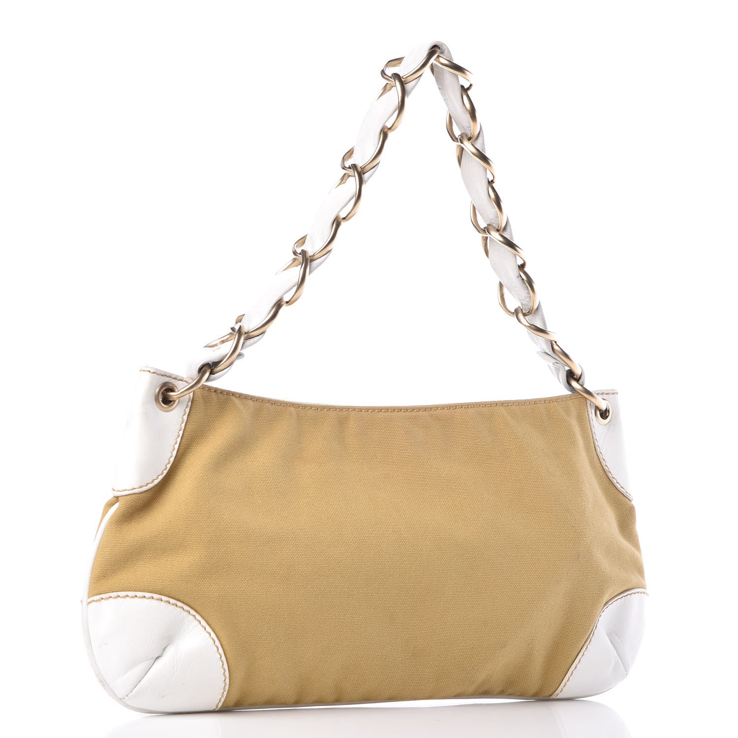 Chanel Lambskin Canvas CC Olsen Chain Small Shoulder Bag White Brown 3 of 15