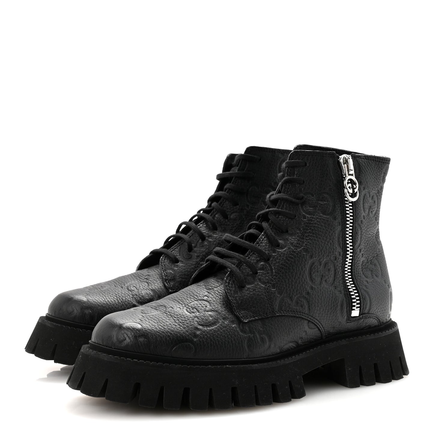 Calfskin Embossed Monogram Mens Lace Up Ankle Boots 7 Black