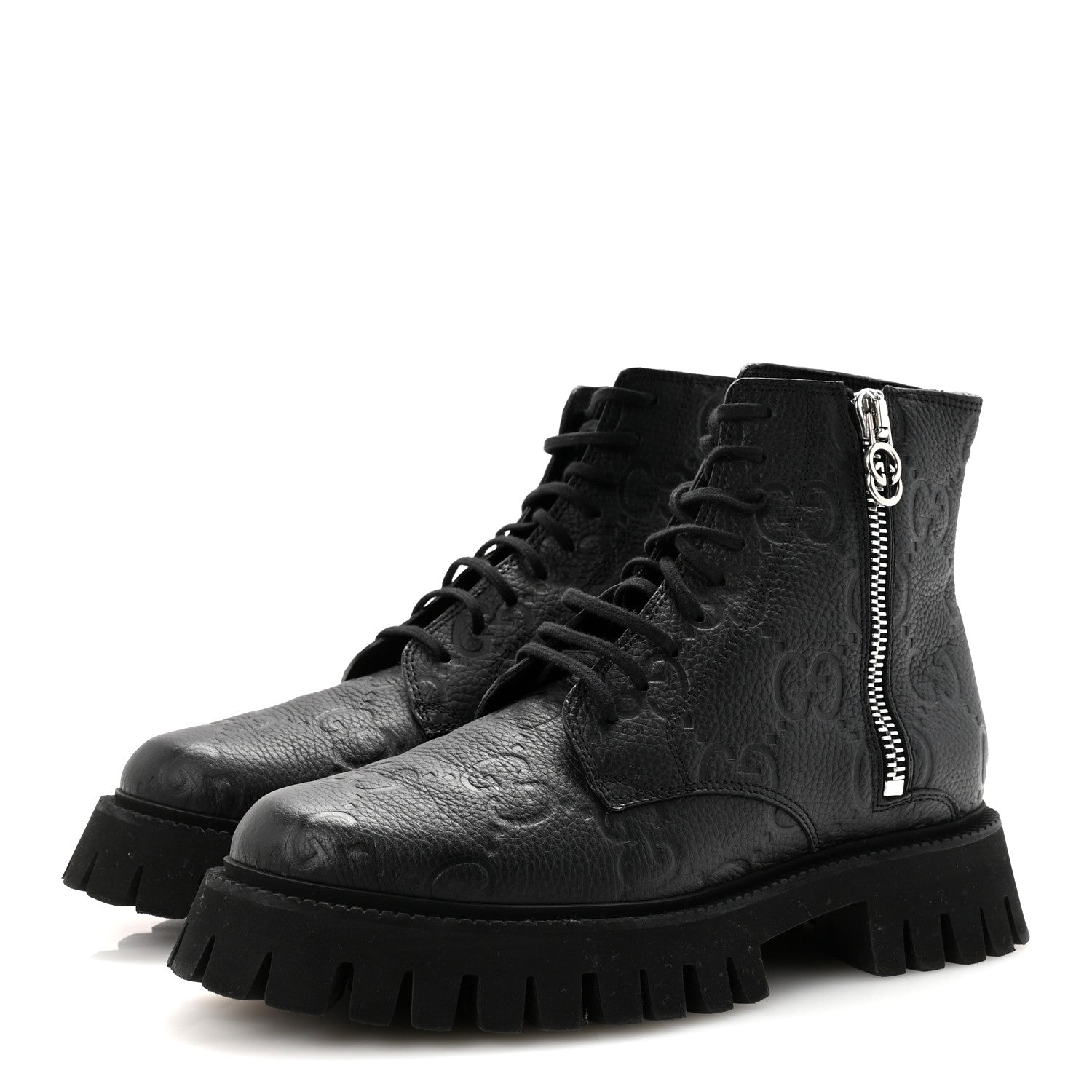 Gucci Calfskin Embossed Monogram Mens Lace Up Ankle Boots 7 Black 4 of 9
