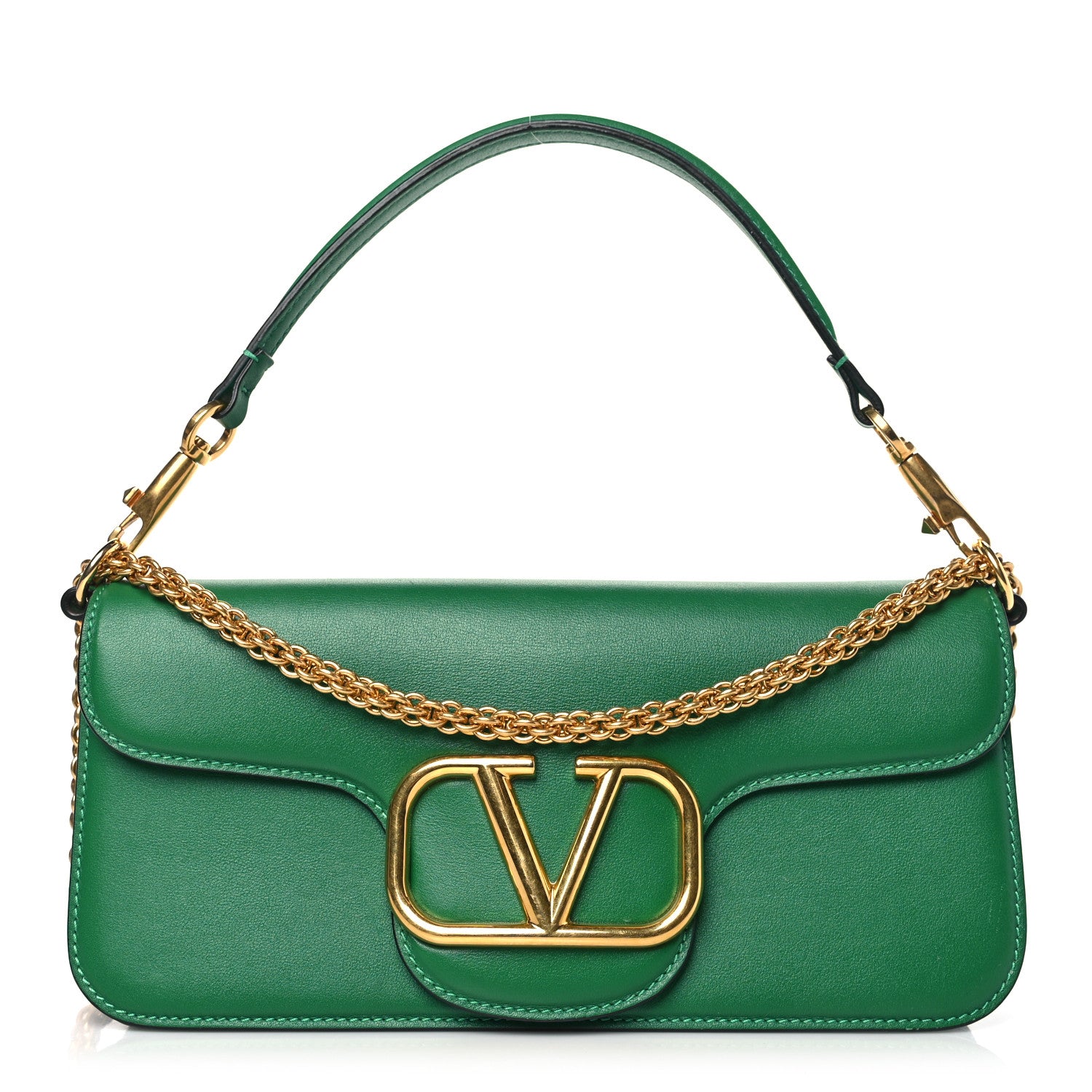 Valentino Garavani Calfskin Vlogo Loco Shoulder Bag Gea Green 1 of 8
