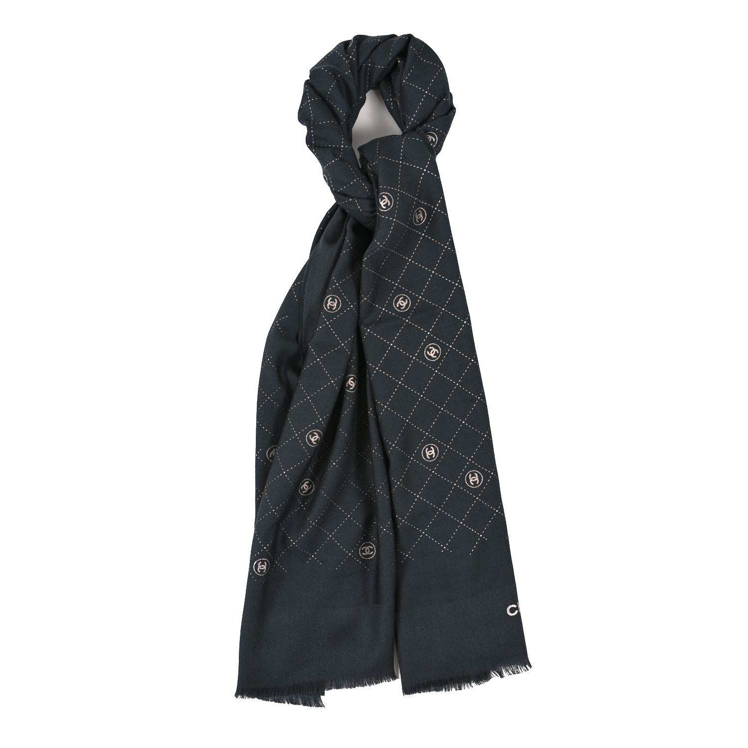 Chanel Cashmere Silk Wool CC Logo Stole Gray 1 of 3